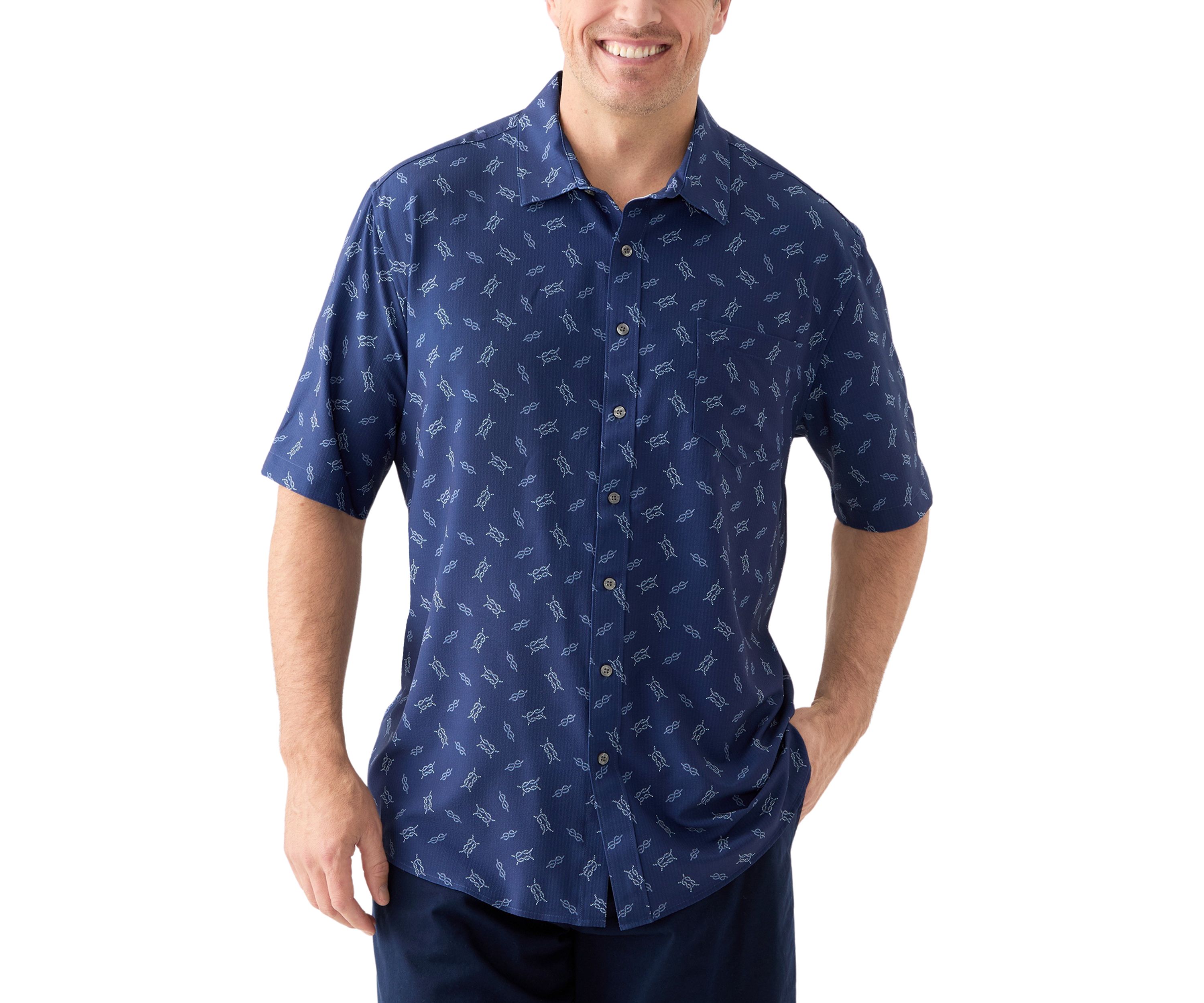 Big & Tall Short Sleeve Seersucker Nautical Knots Shirt 