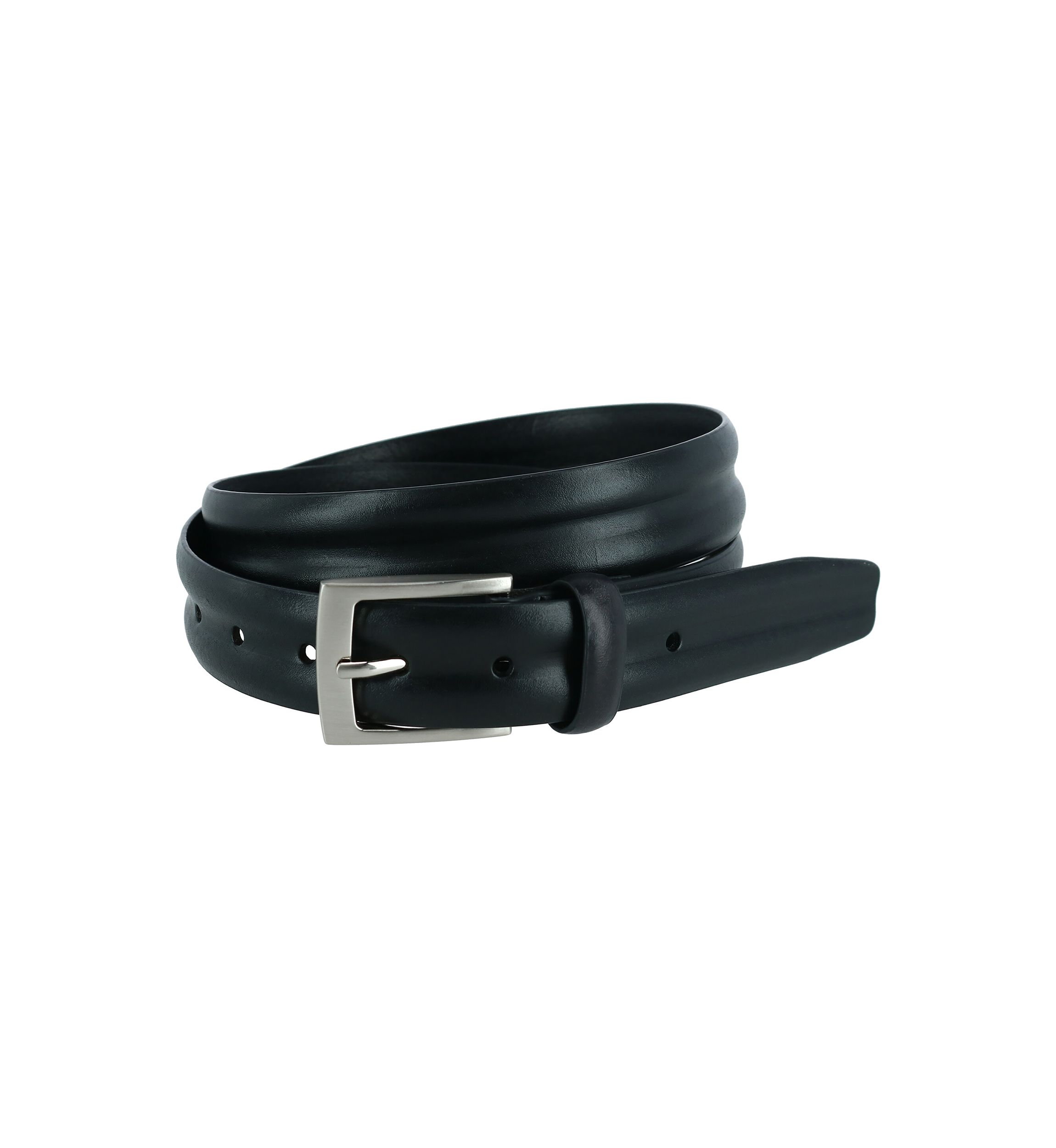 Mens 35 Millimeter Center Heat Crease Black Leather Belt
