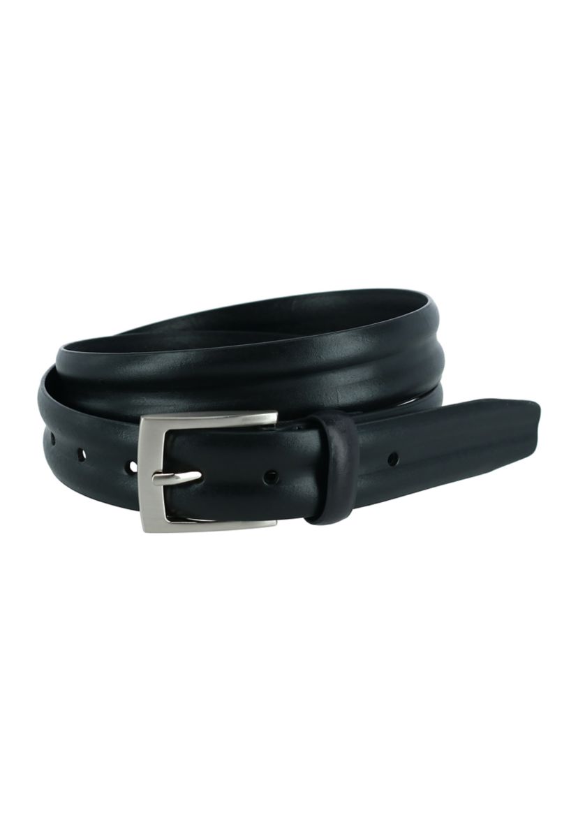 Mens 35 Millimeter Center Heat Crease Black Leather Belt