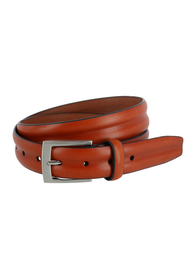 Mens 35 Millimeter Tan Center Heat Crease Leather Belt