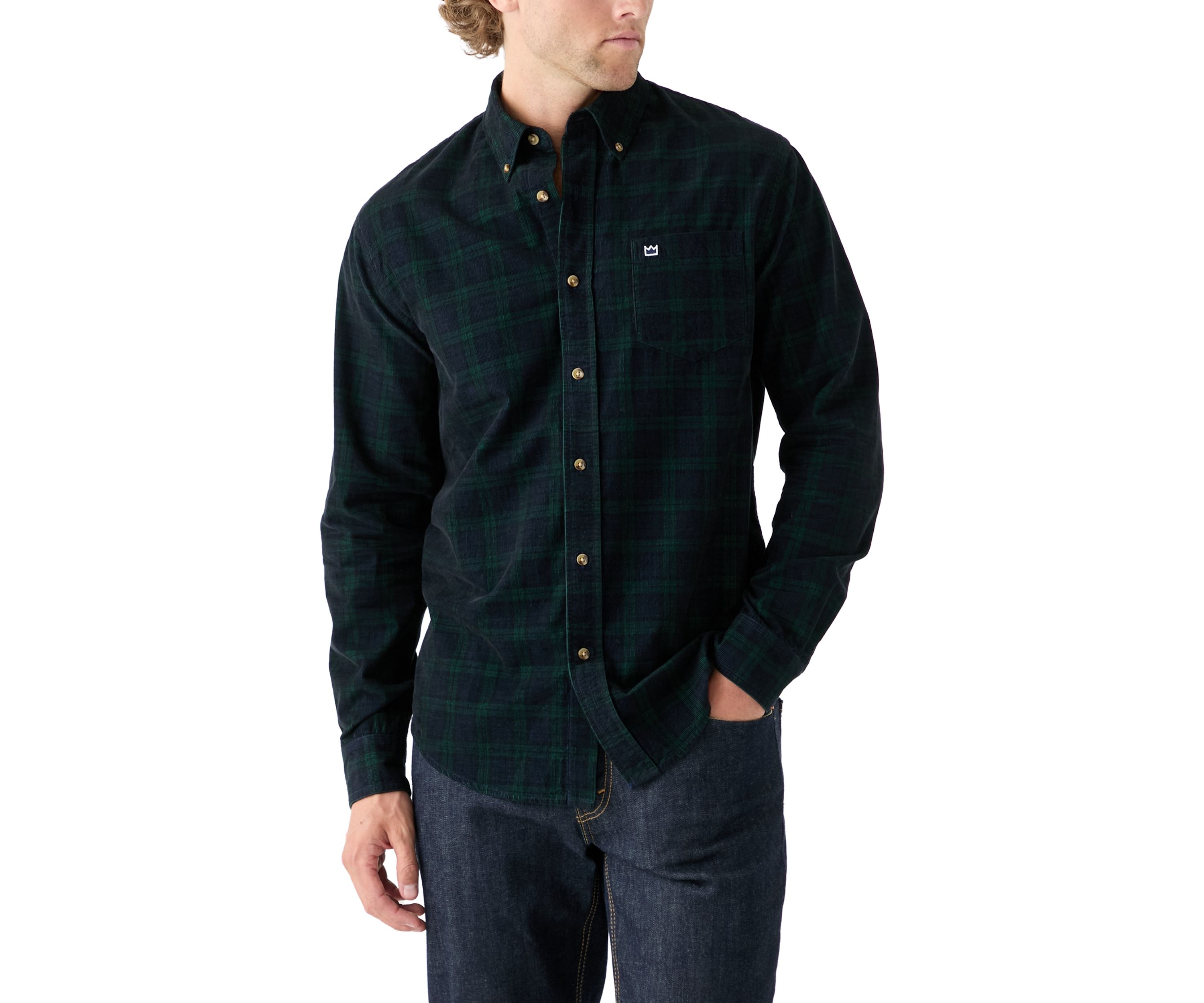 Long Sleeve Plaid Corduroy Shirt