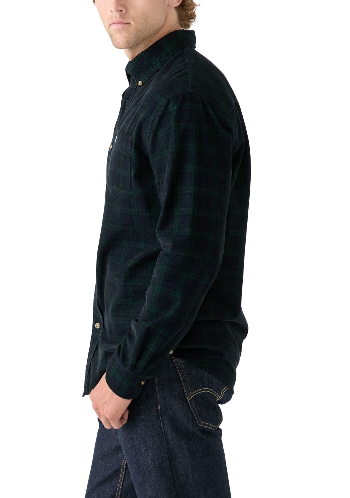 Long Sleeve Plaid Corduroy Shirt