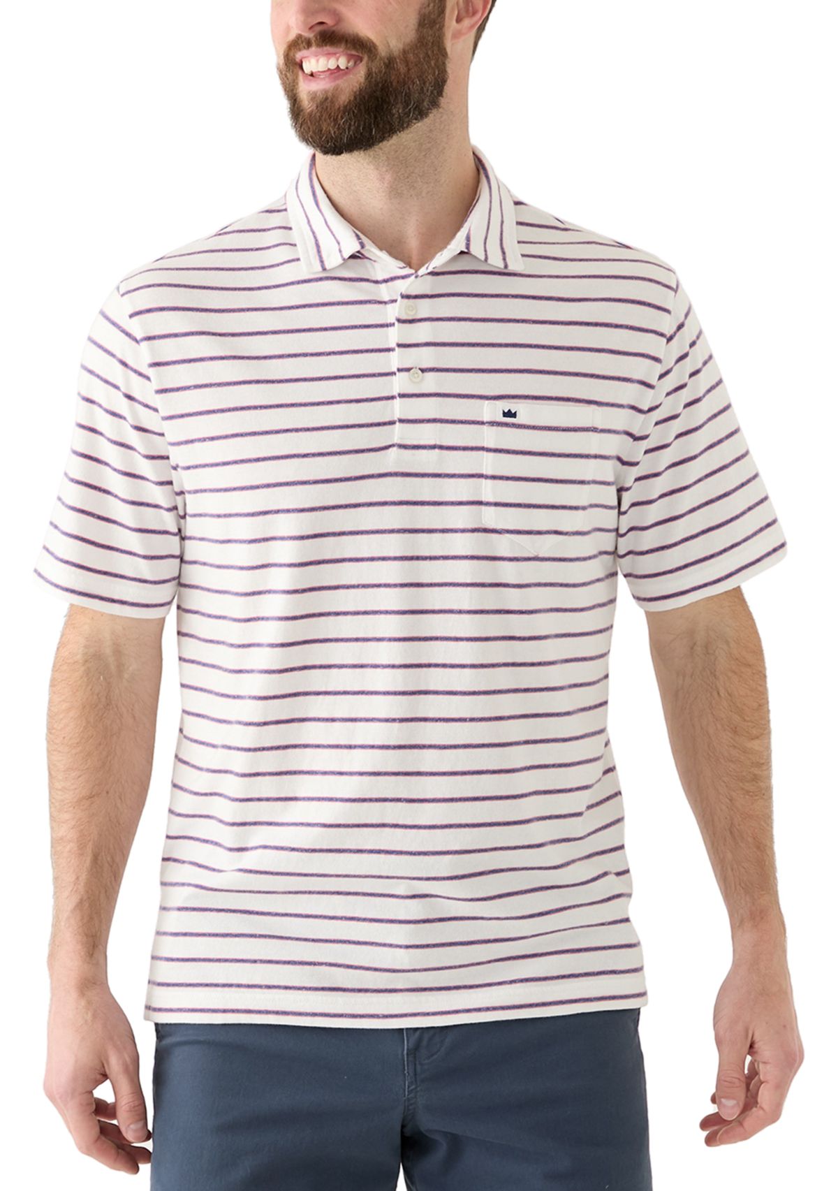 Mens Short Sleeve Slub Striped Polo