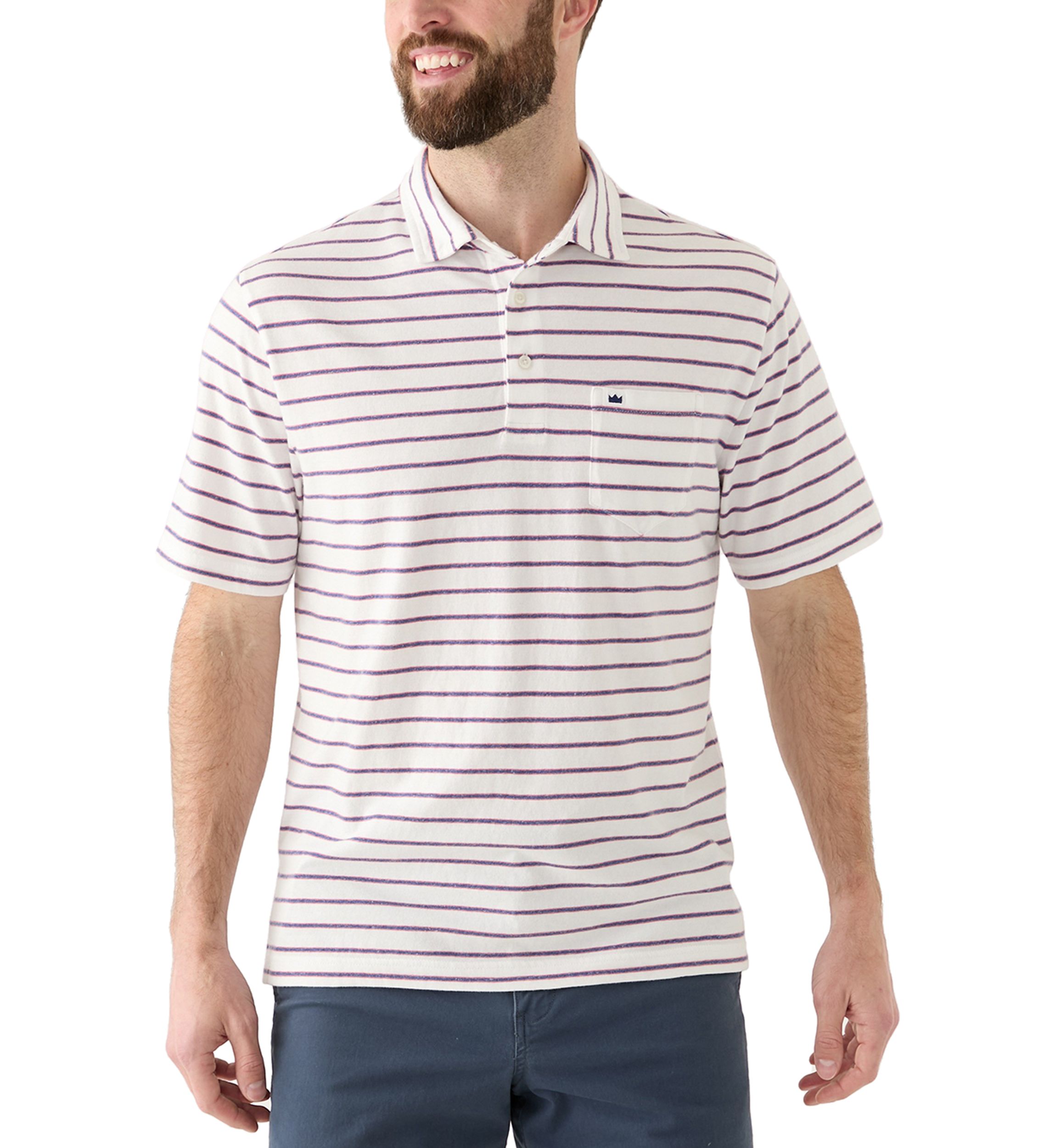 Mens Short Sleeve Slub Striped Polo