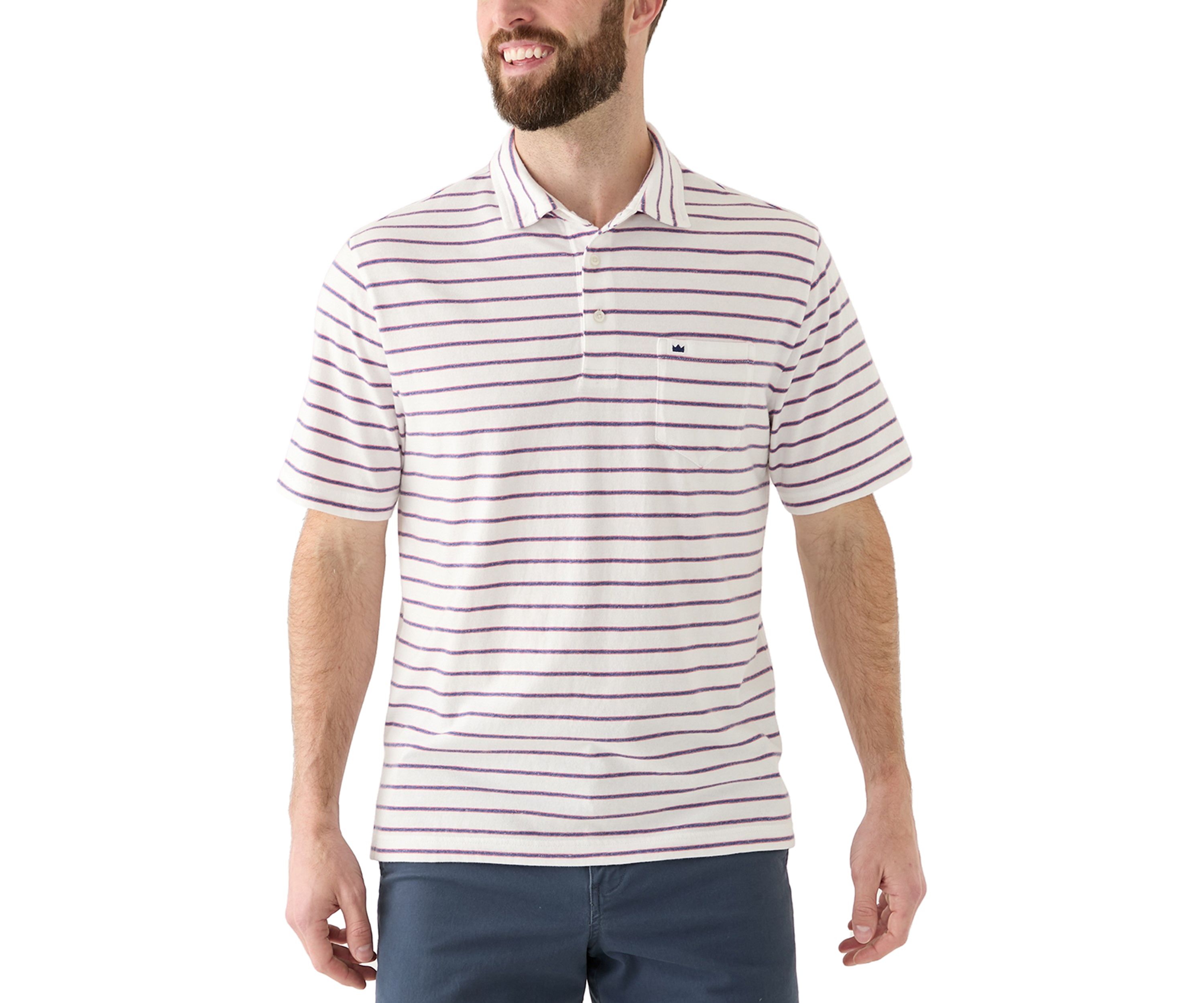 Mens Short Sleeve Slub Striped Polo