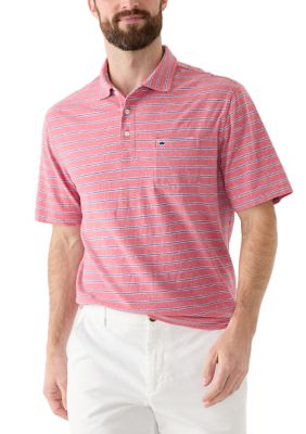 Crown & Ivy Men's Short Sleeve Slub Striped Polo, Pink, Small
