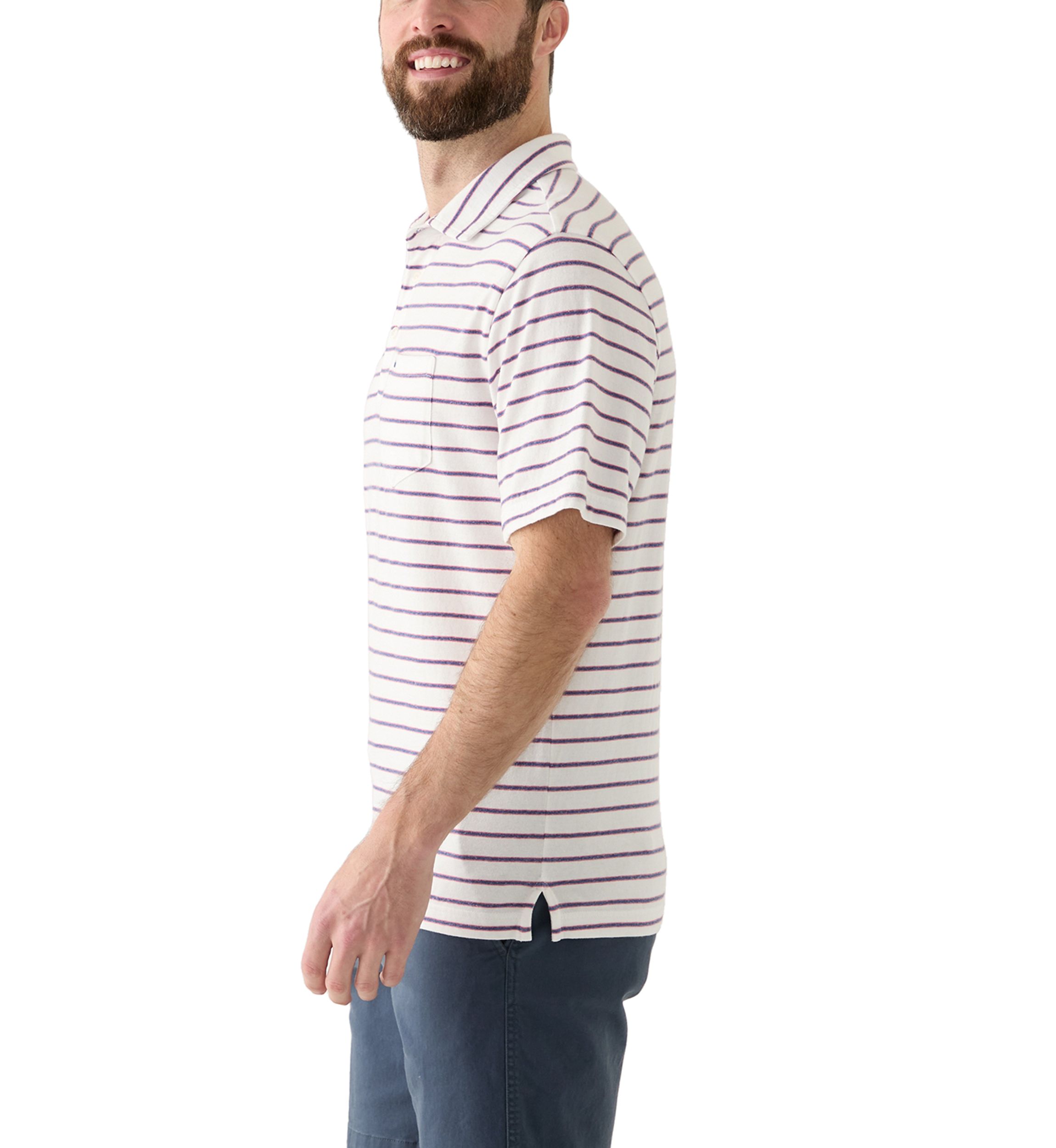 Mens Short Sleeve Slub Striped Polo