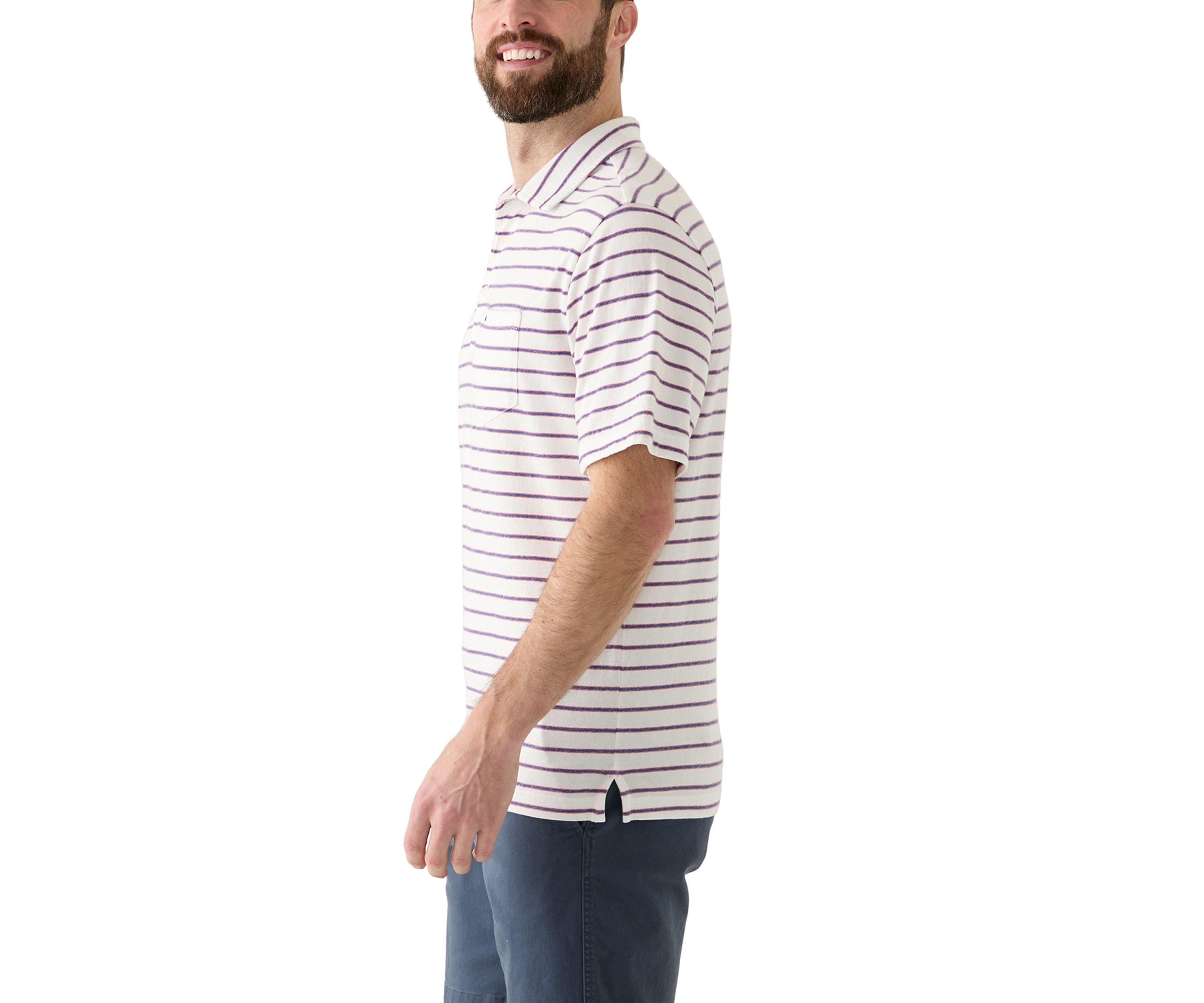 Mens Short Sleeve Slub Striped Polo