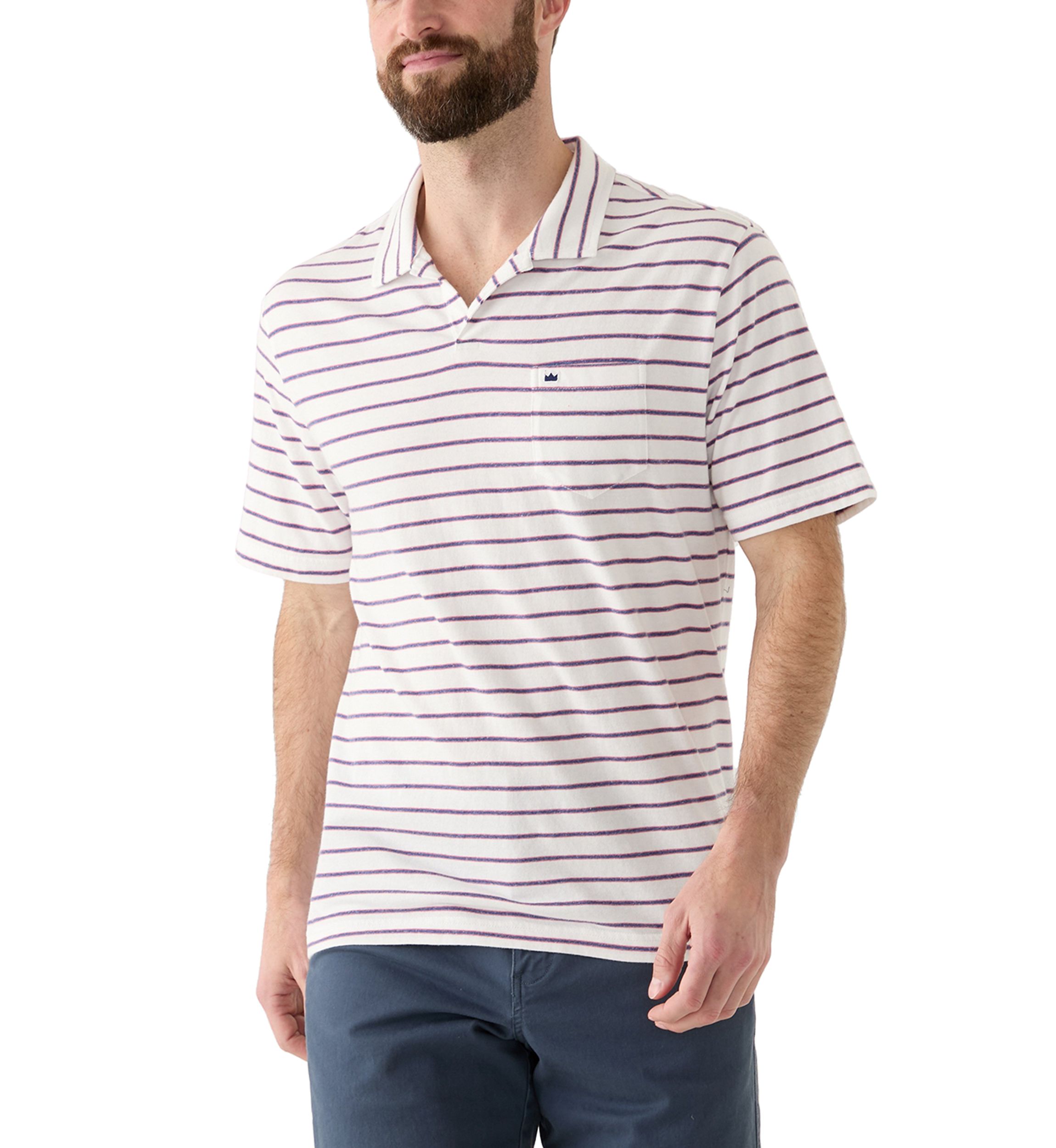 Mens Short Sleeve Slub Striped Polo