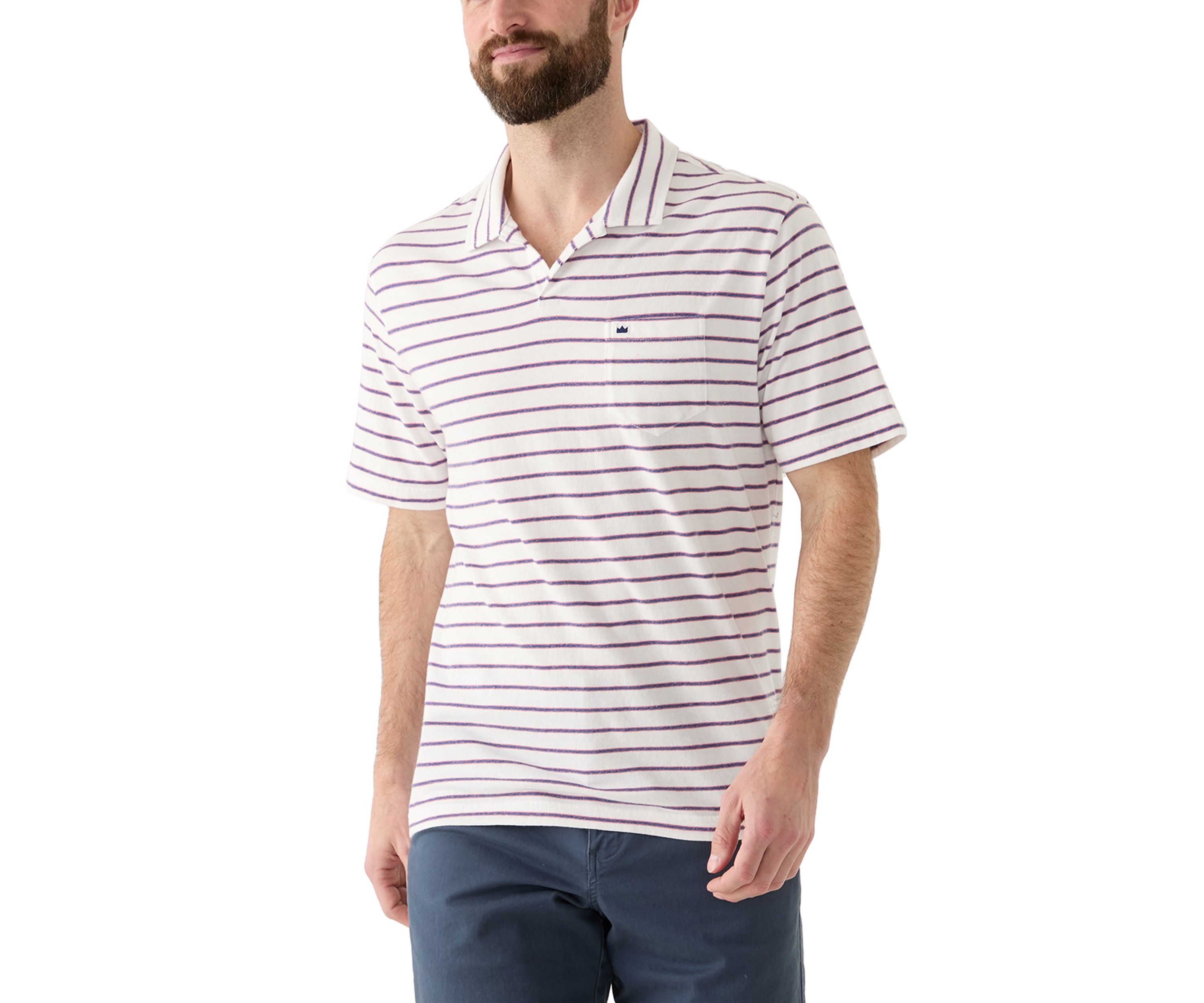 Mens Short Sleeve Slub Striped Polo