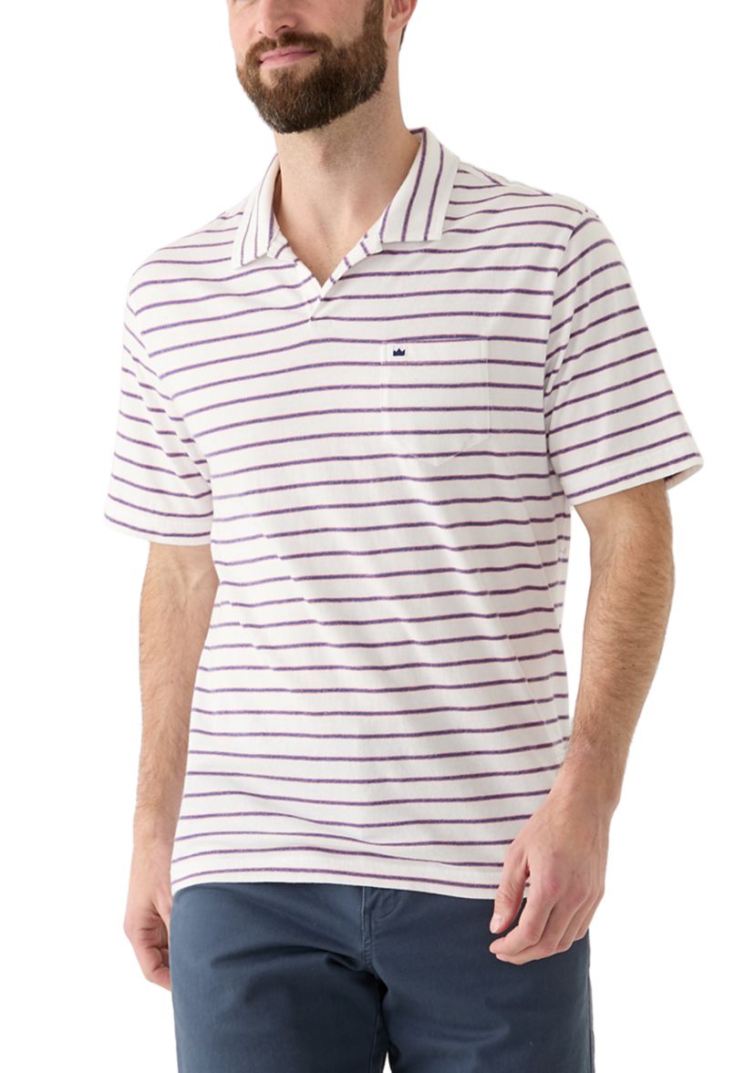 Mens Short Sleeve Slub Striped Polo