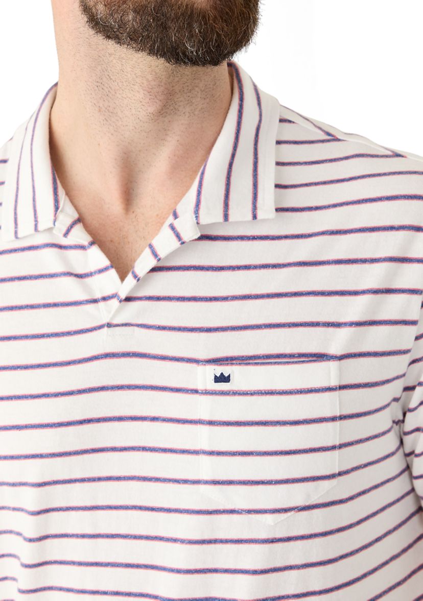Mens Short Sleeve Slub Striped Polo