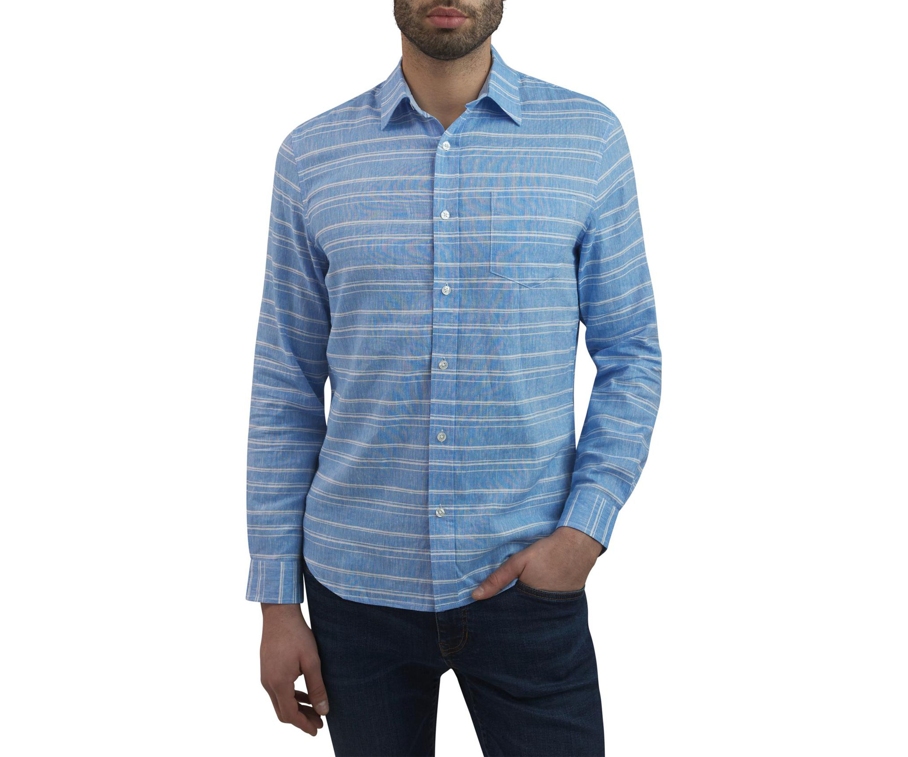 Mens Long Sleeve Striped Linen Shirt