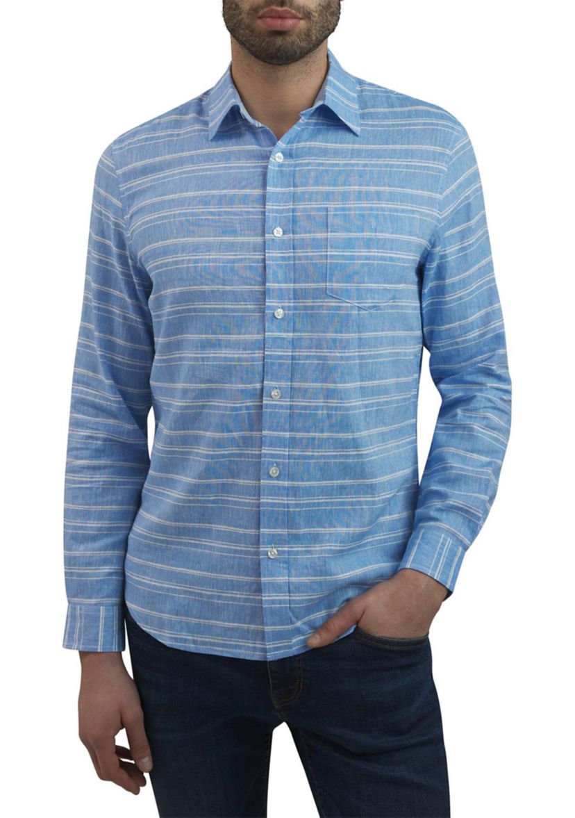 Mens Long Sleeve Striped Linen Shirt