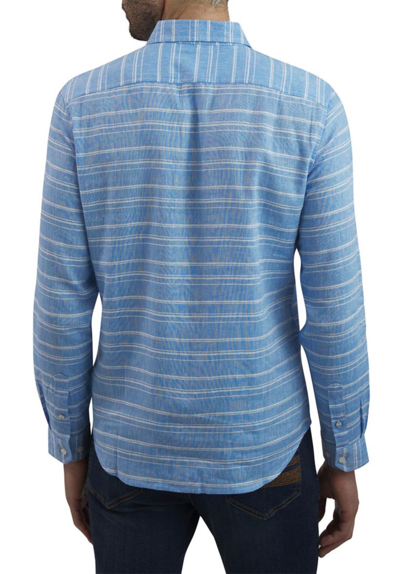 Mens Long Sleeve Striped Linen Shirt