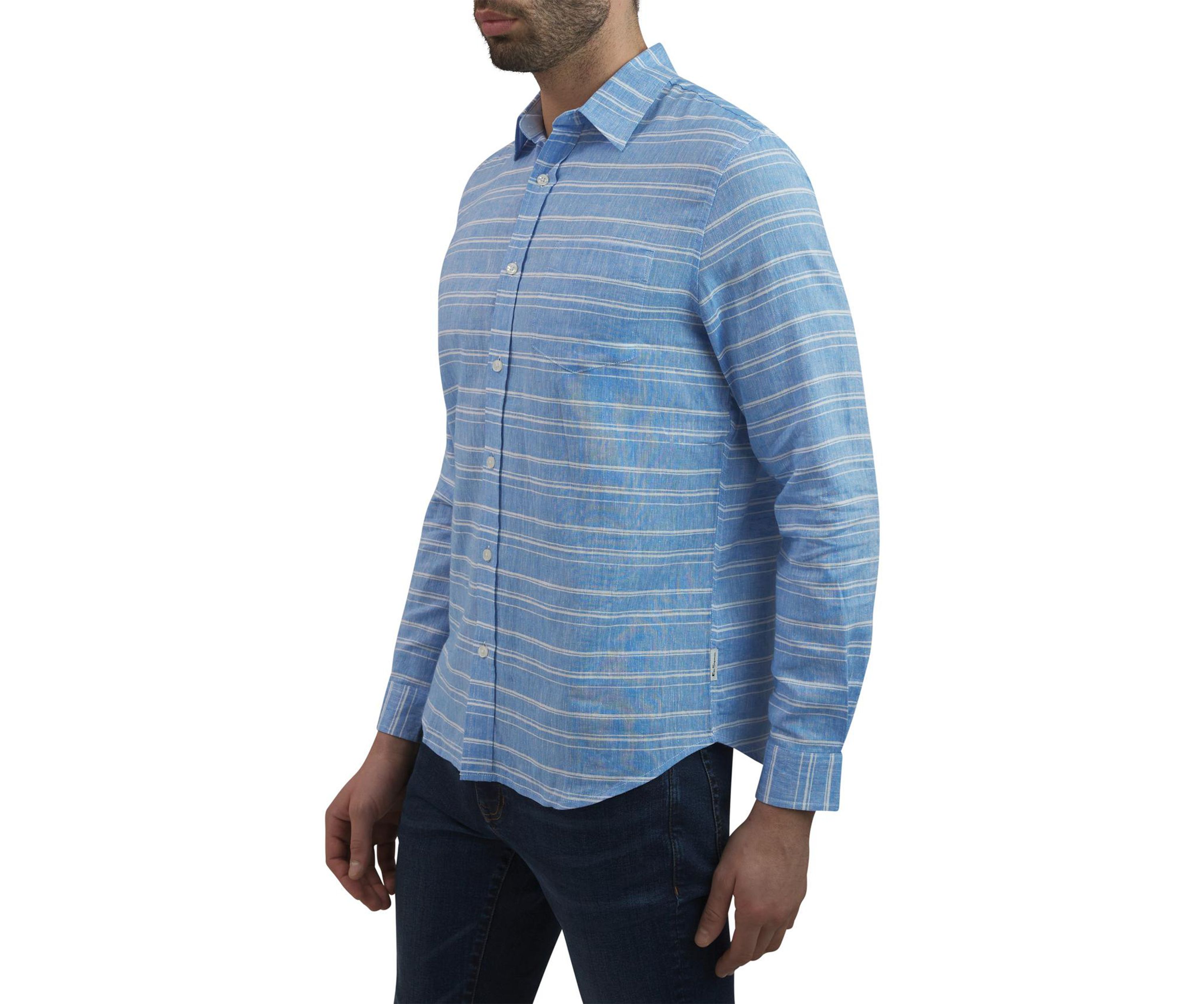 Mens Long Sleeve Striped Linen Shirt