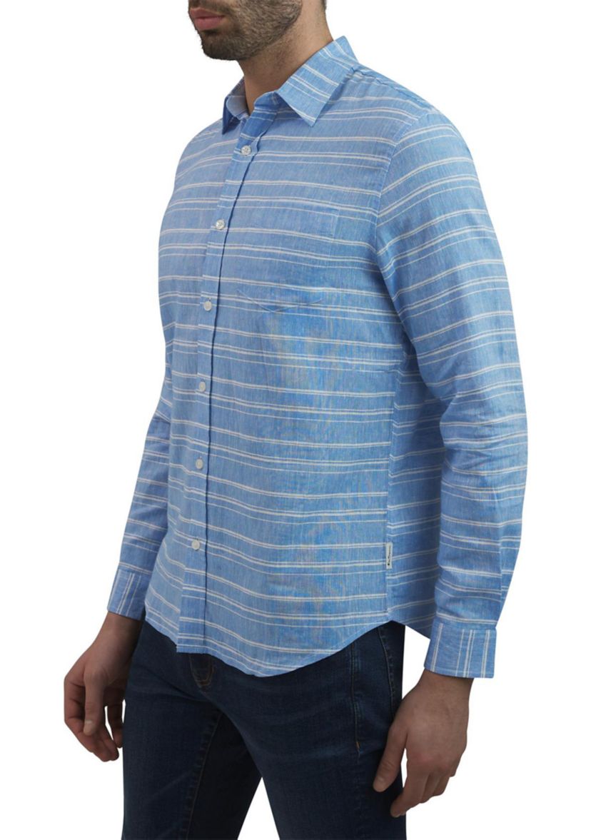 Mens Long Sleeve Striped Linen Shirt