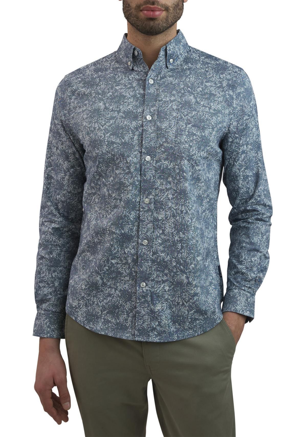 Long Sleeve Cluster Floral Oxford Shirt