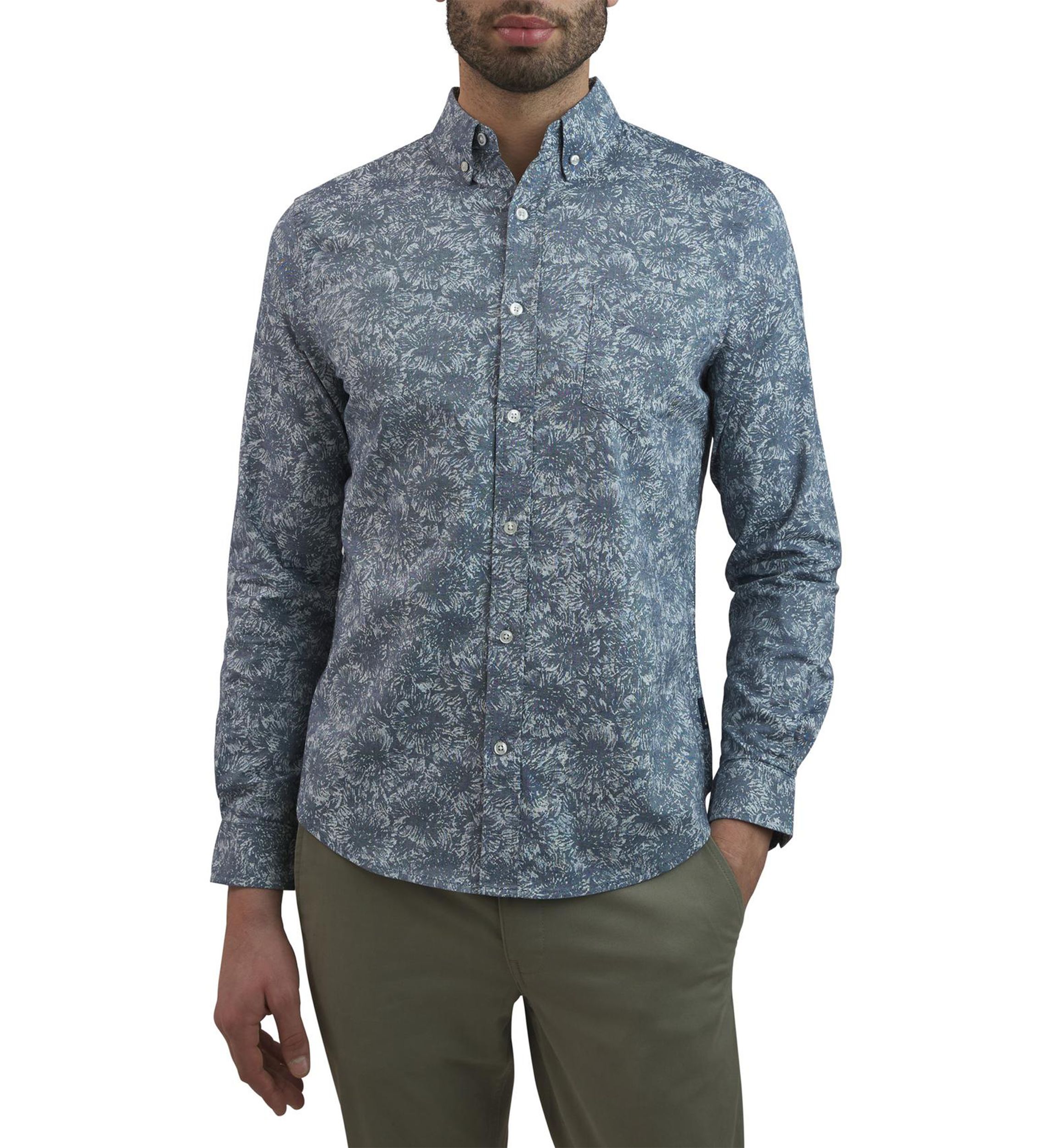 Long Sleeve Cluster Floral Oxford Shirt