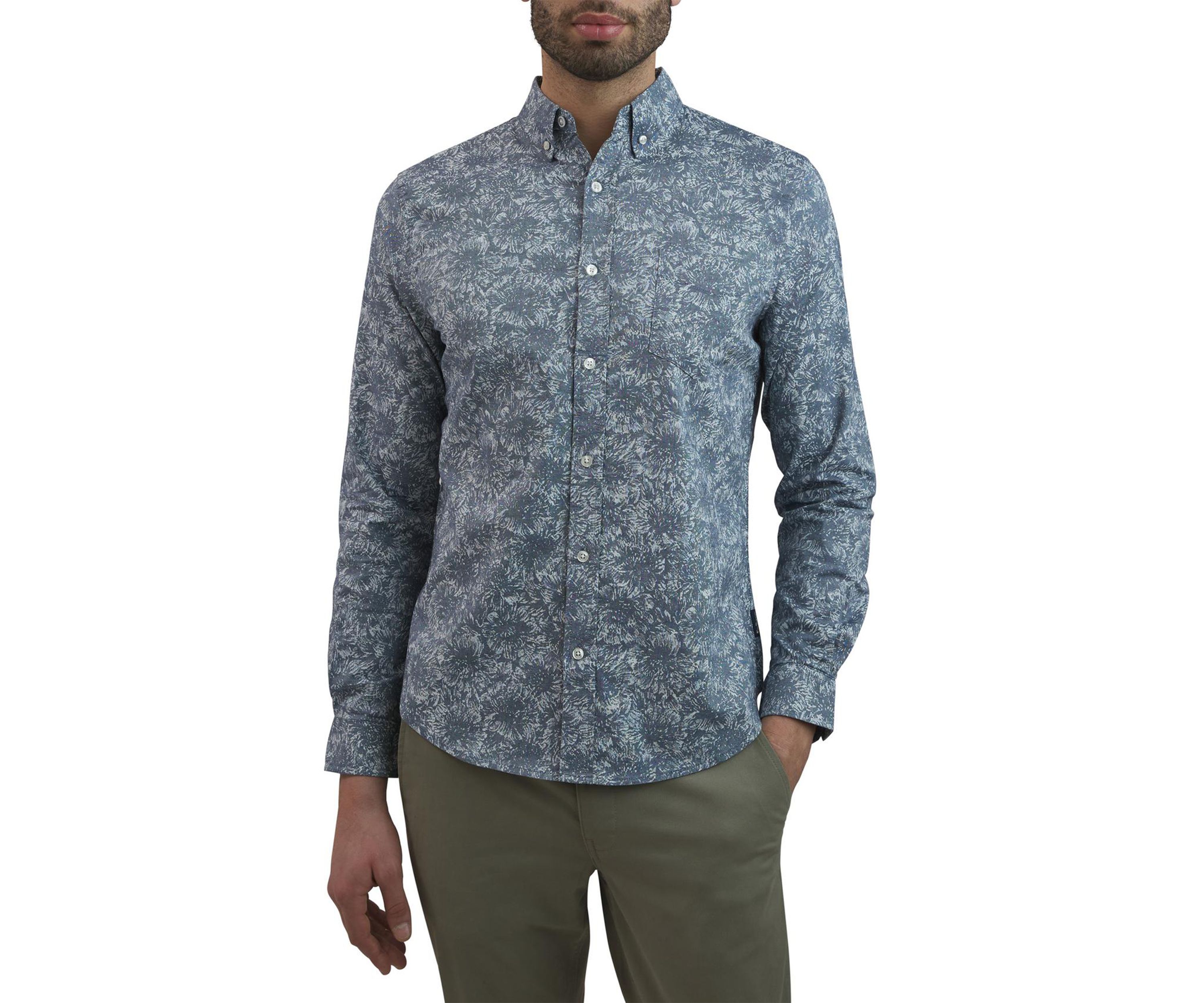 Long Sleeve Cluster Floral Oxford Shirt