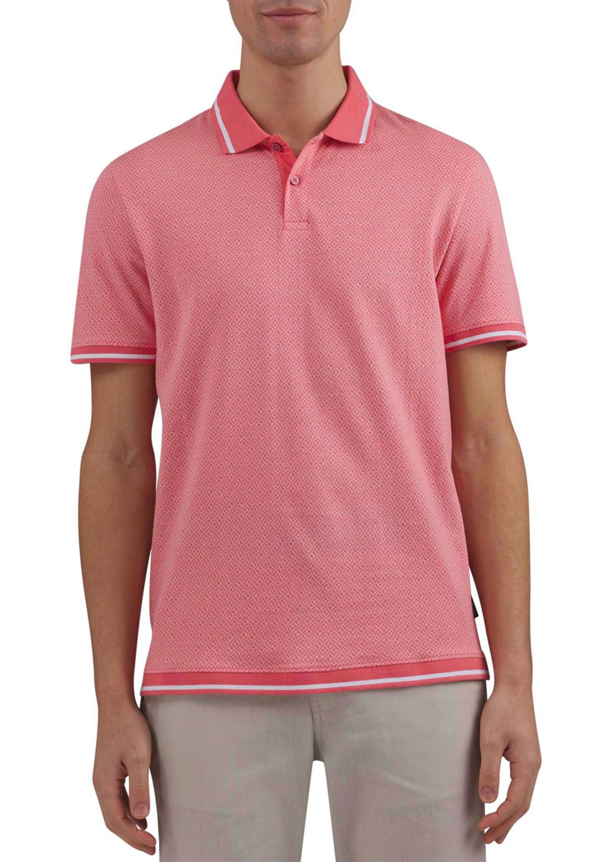 Mens Tiled Box Jacquard Knit Polo Shirt