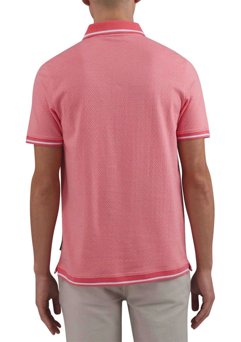 Mens Tiled Box Jacquard Knit Polo Shirt