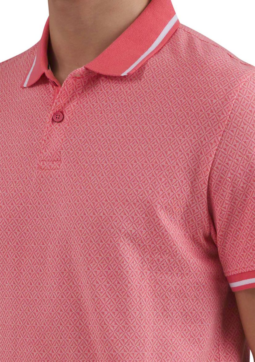 Mens Tiled Box Jacquard Knit Polo Shirt