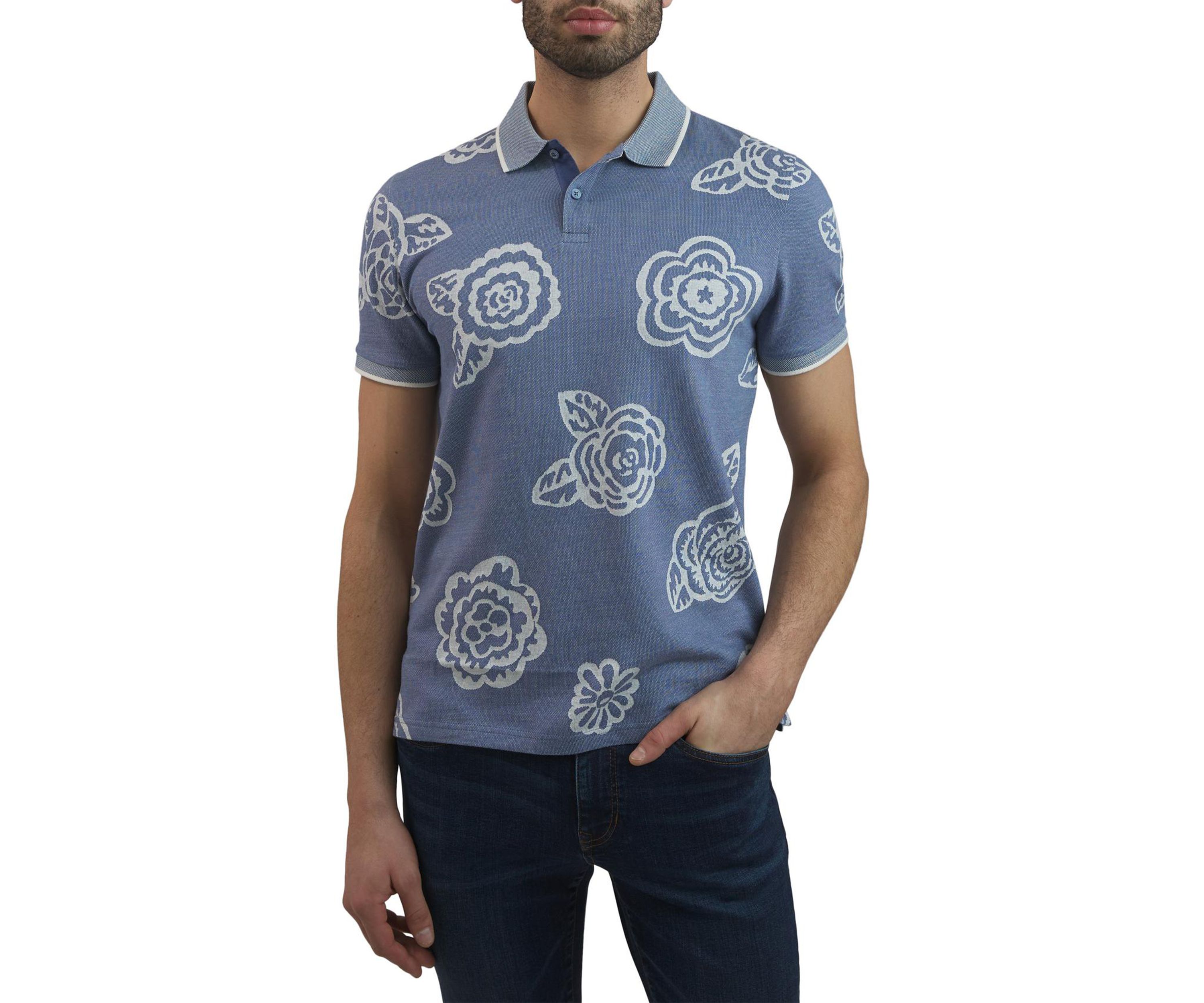 Mens Cran Floral Printed Jacquard Polo Shirt