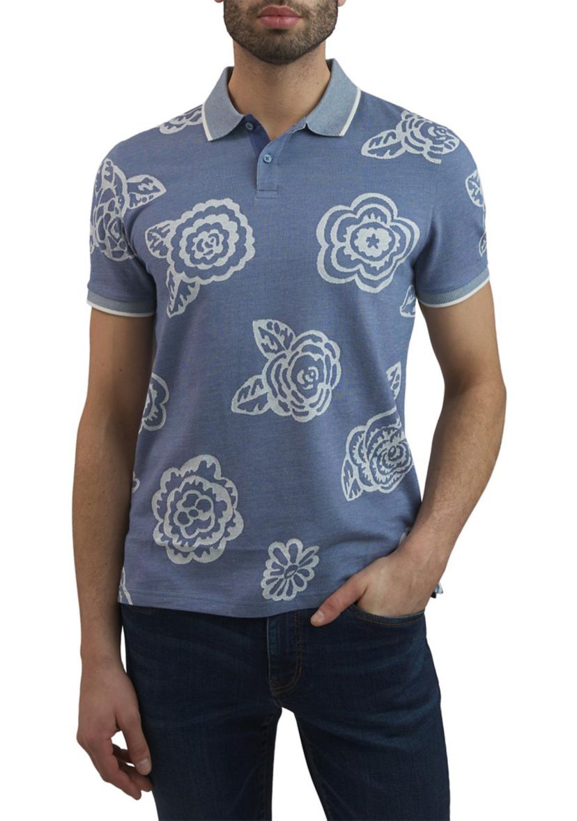 Mens Cran Floral Printed Jacquard Polo Shirt