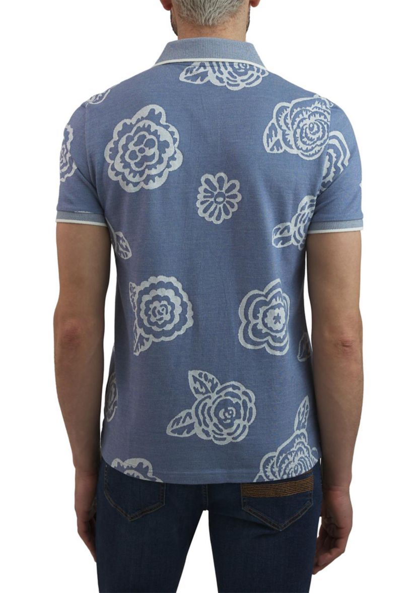 Mens Cran Floral Printed Jacquard Polo Shirt
