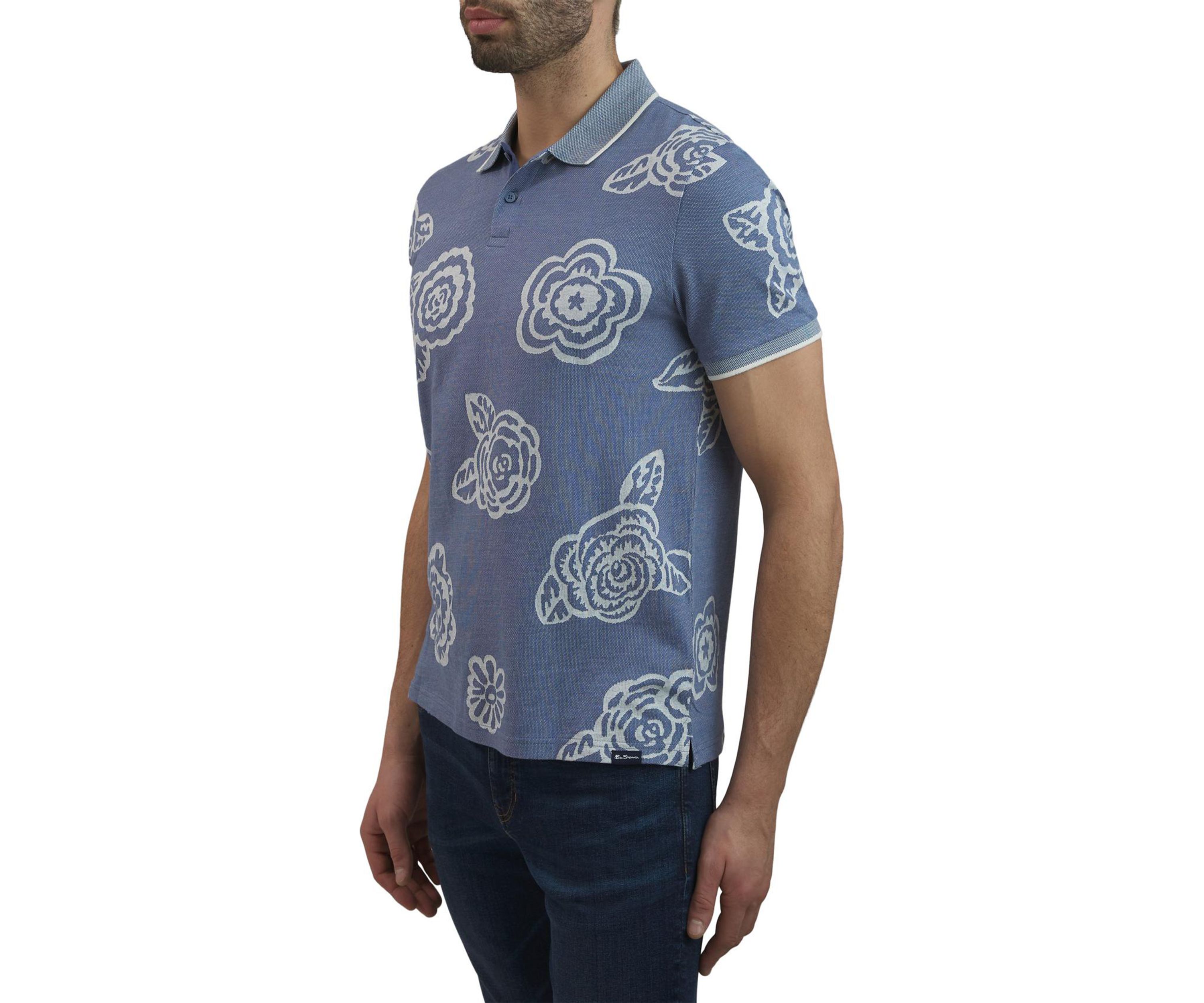 Mens Cran Floral Printed Jacquard Polo Shirt