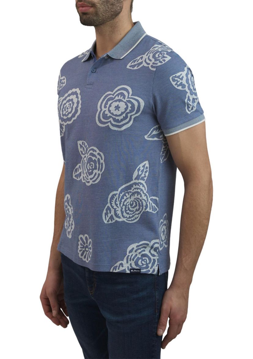 Mens Cran Floral Printed Jacquard Polo Shirt