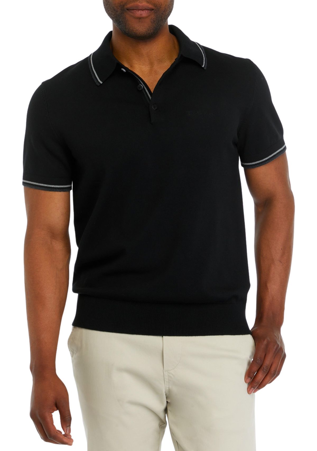 Mens Short Sleeve Solid Sweater Jersey Stitch Polo Shirt