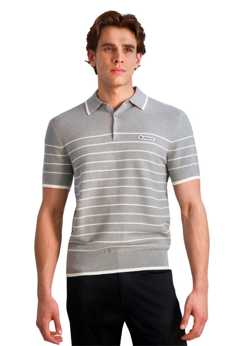 Mens Waffle Textured Stripe Polo Shirt