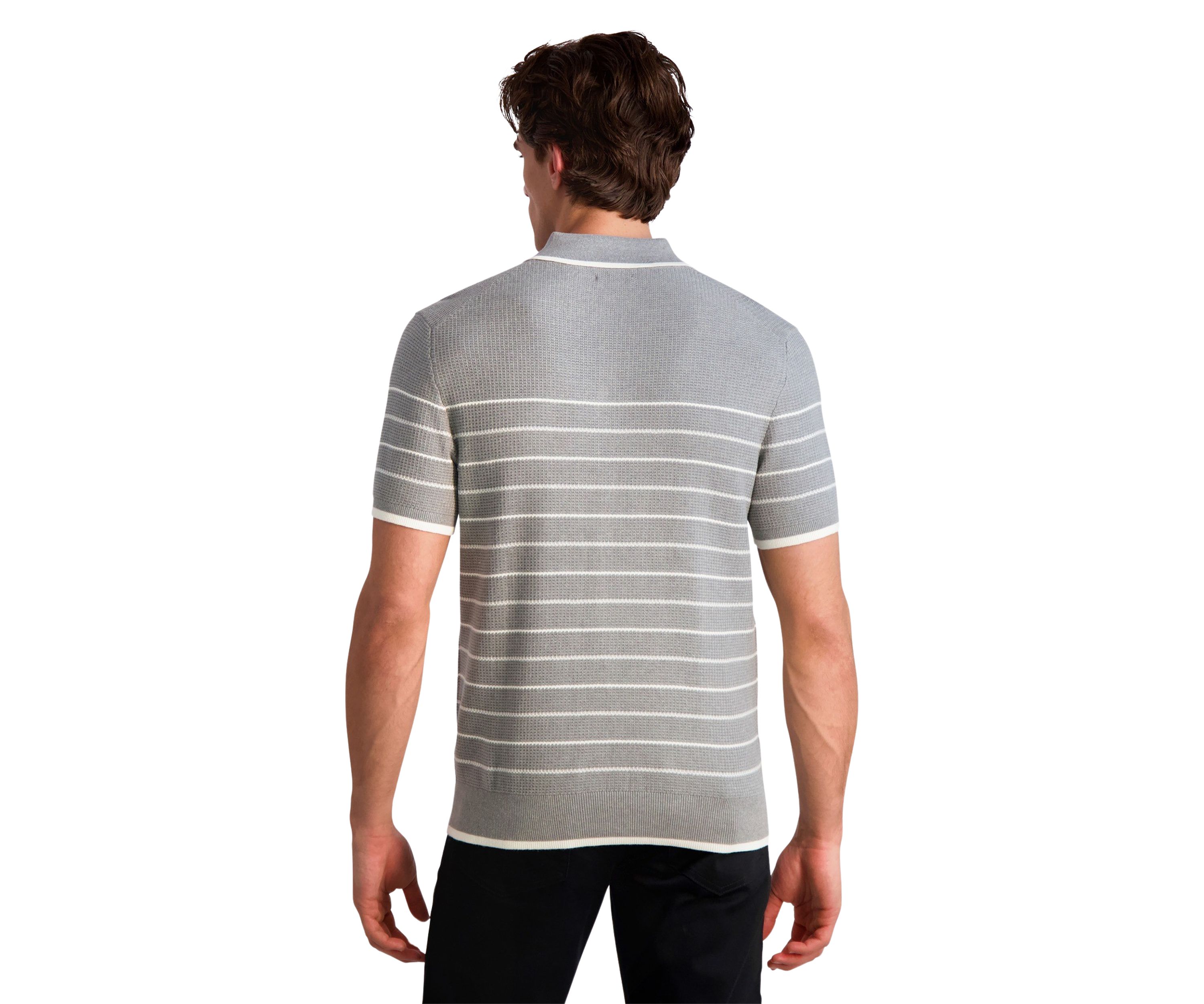 Mens Waffle Textured Stripe Polo Shirt