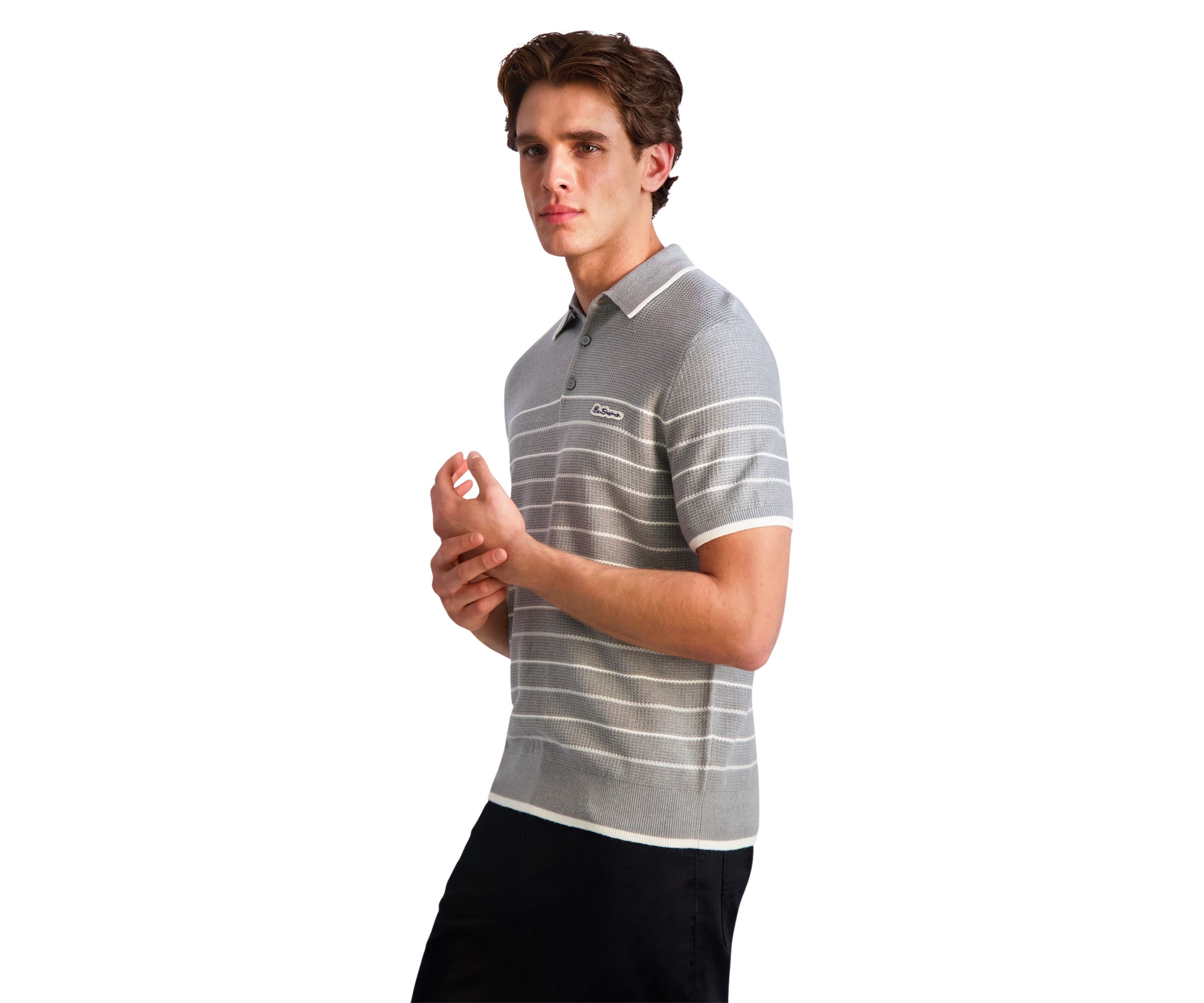 Mens Waffle Textured Stripe Polo Shirt