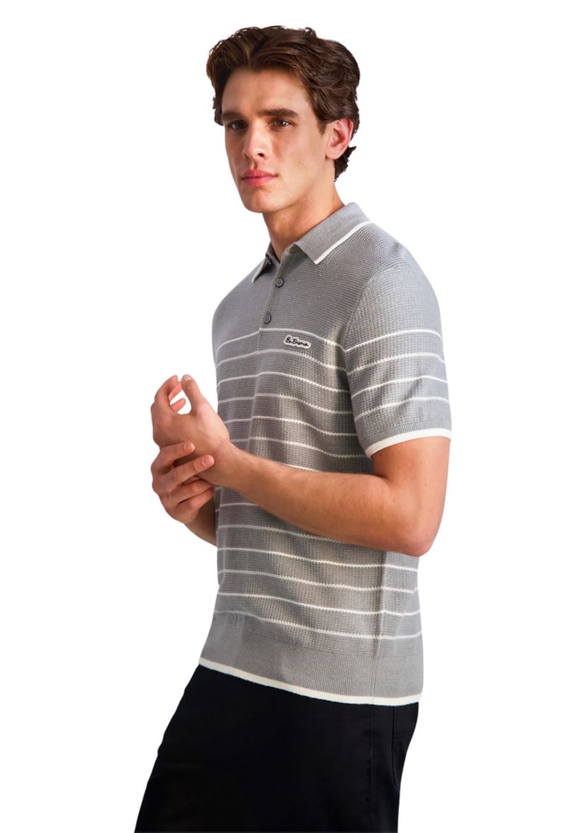 Mens Waffle Textured Stripe Polo Shirt