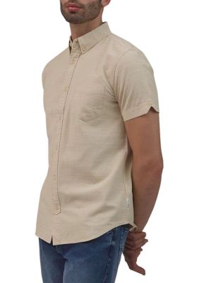 Ben Sherman Men's Short Sleeve Chambray Button Down Shirt, Large