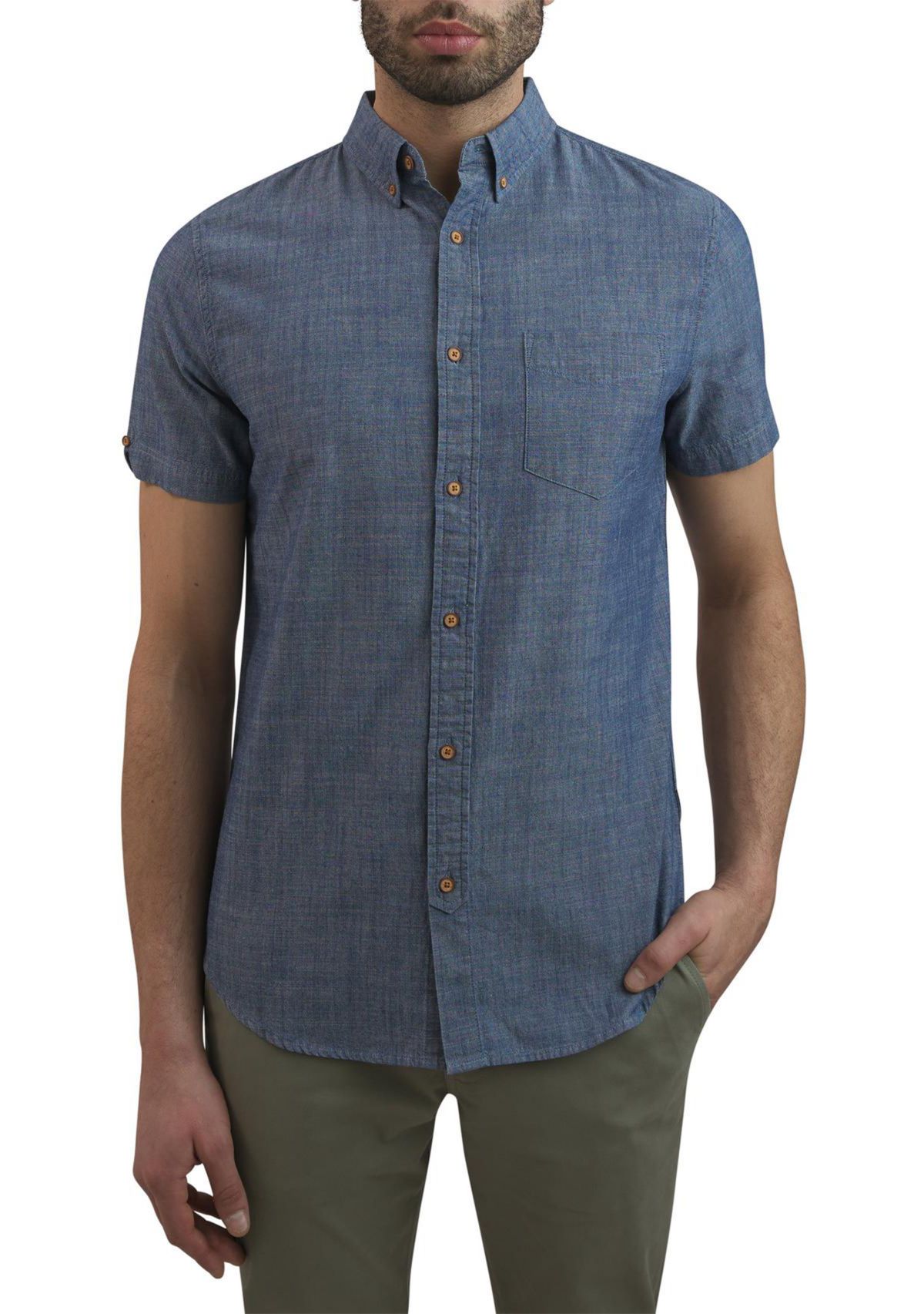 Mens Short Sleeve Chambray Button Down Shirt