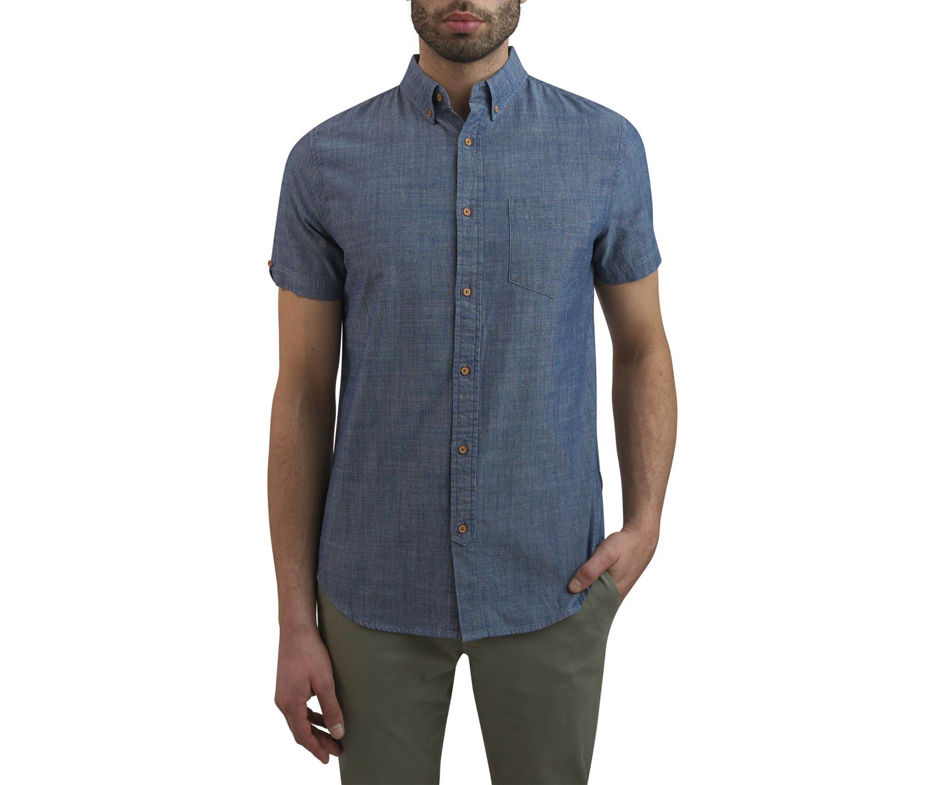 Mens Short Sleeve Chambray Button Down Shirt