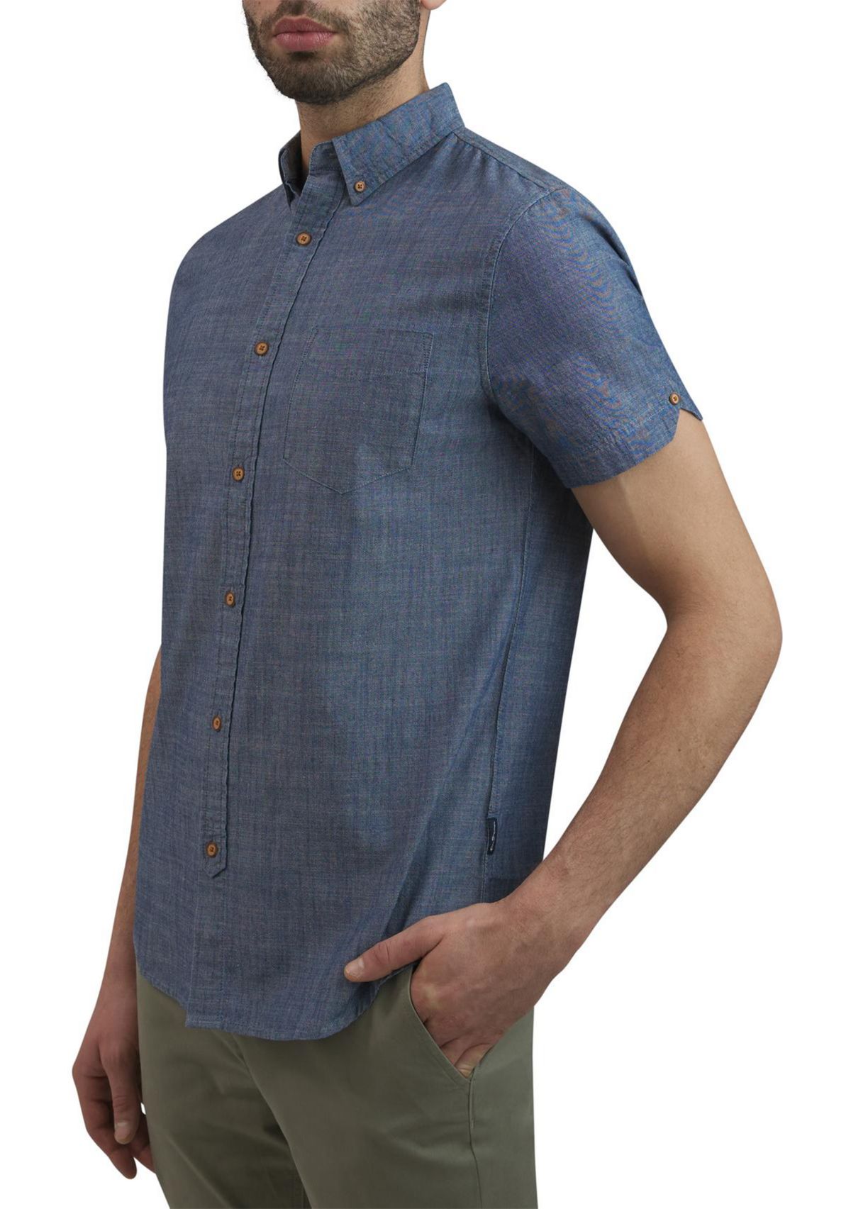 Mens Short Sleeve Chambray Button Down Shirt