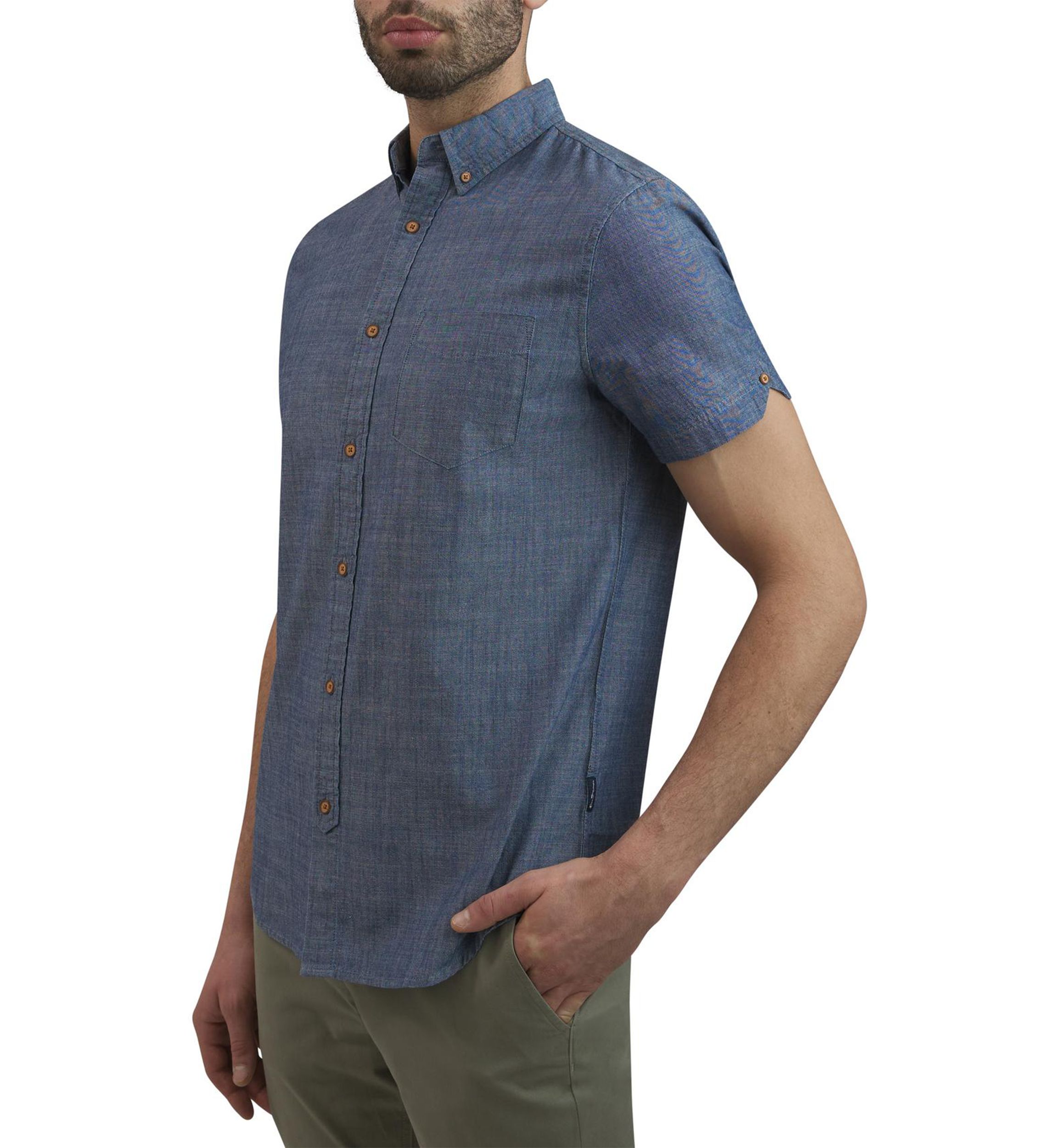 Mens Short Sleeve Chambray Button Down Shirt