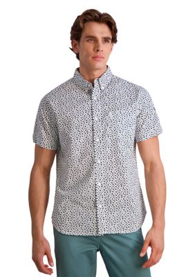 Ben Sherman Men's Mini Floral Printed Button Down Shirt, White, Medium