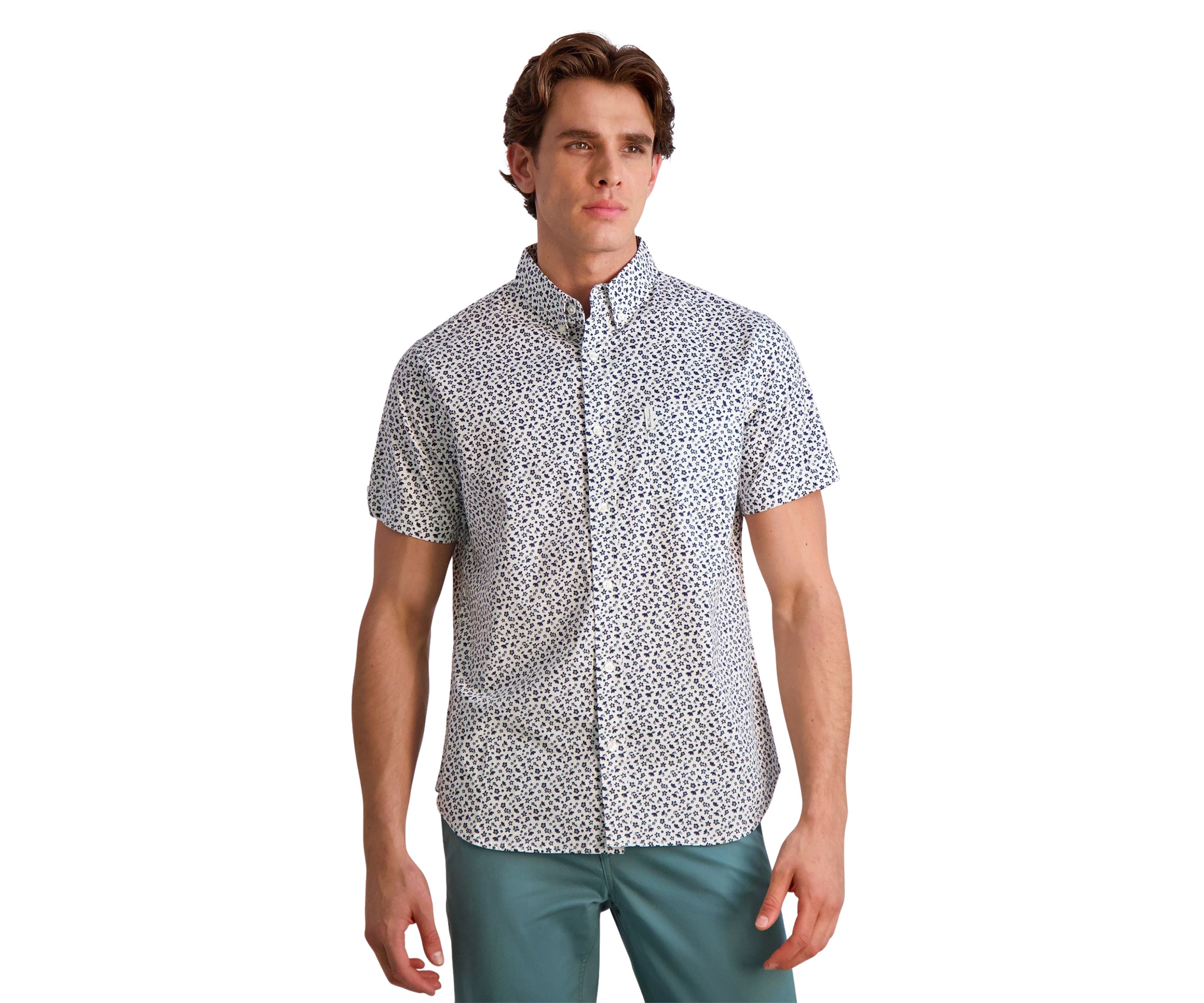 Mens Mini Floral Printed Button Down Shirt