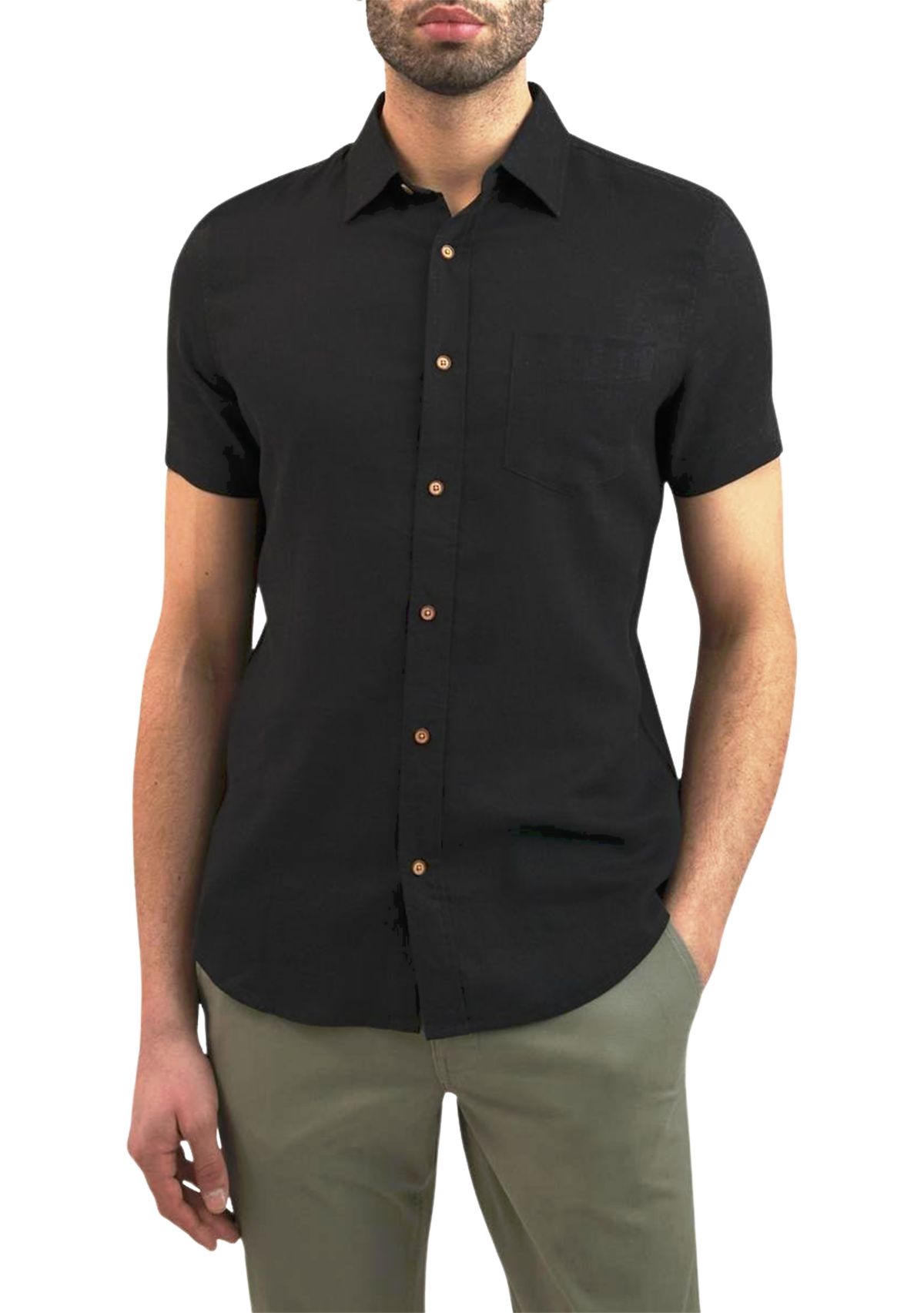 Mens Solid Linen Button Down Shirt