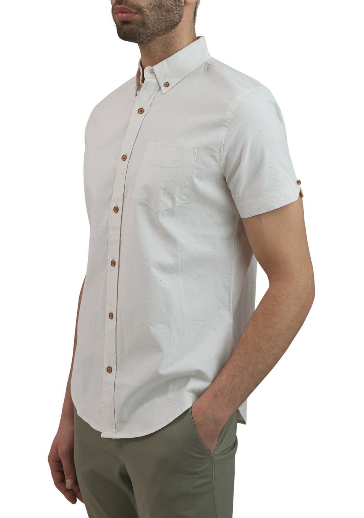Mens Short Sleeve Fleck Printed Chambray Button Down Shirt