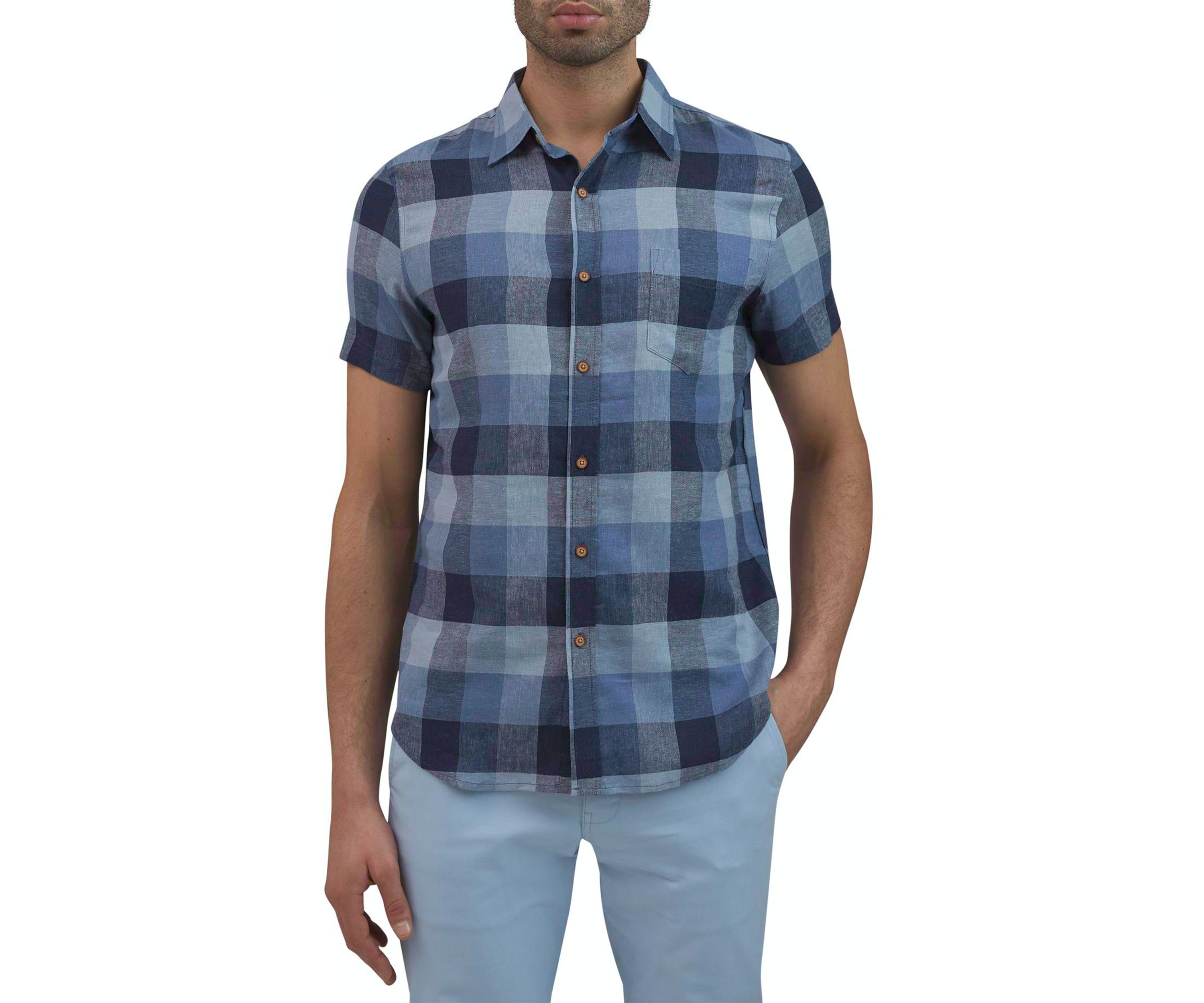 Mens Large Plaid Printed Linen Shirt