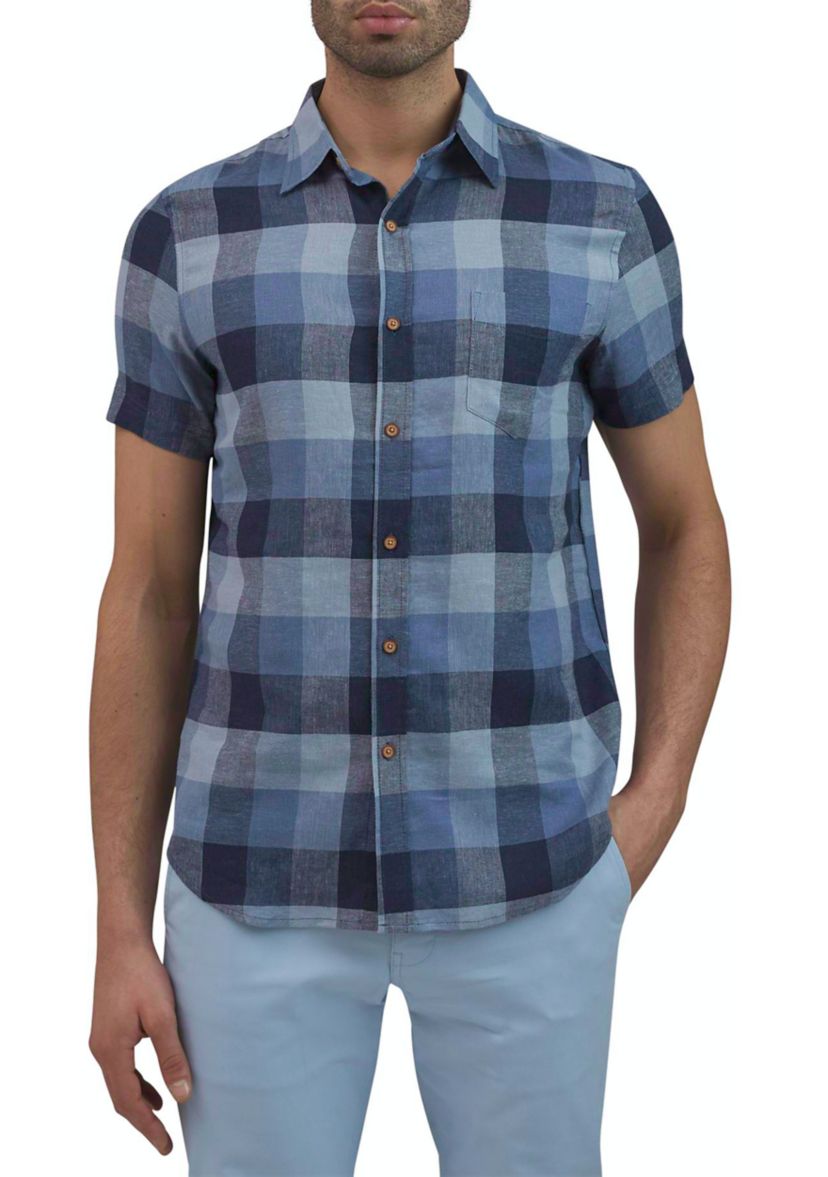 Mens Large Plaid Printed Linen Shirt