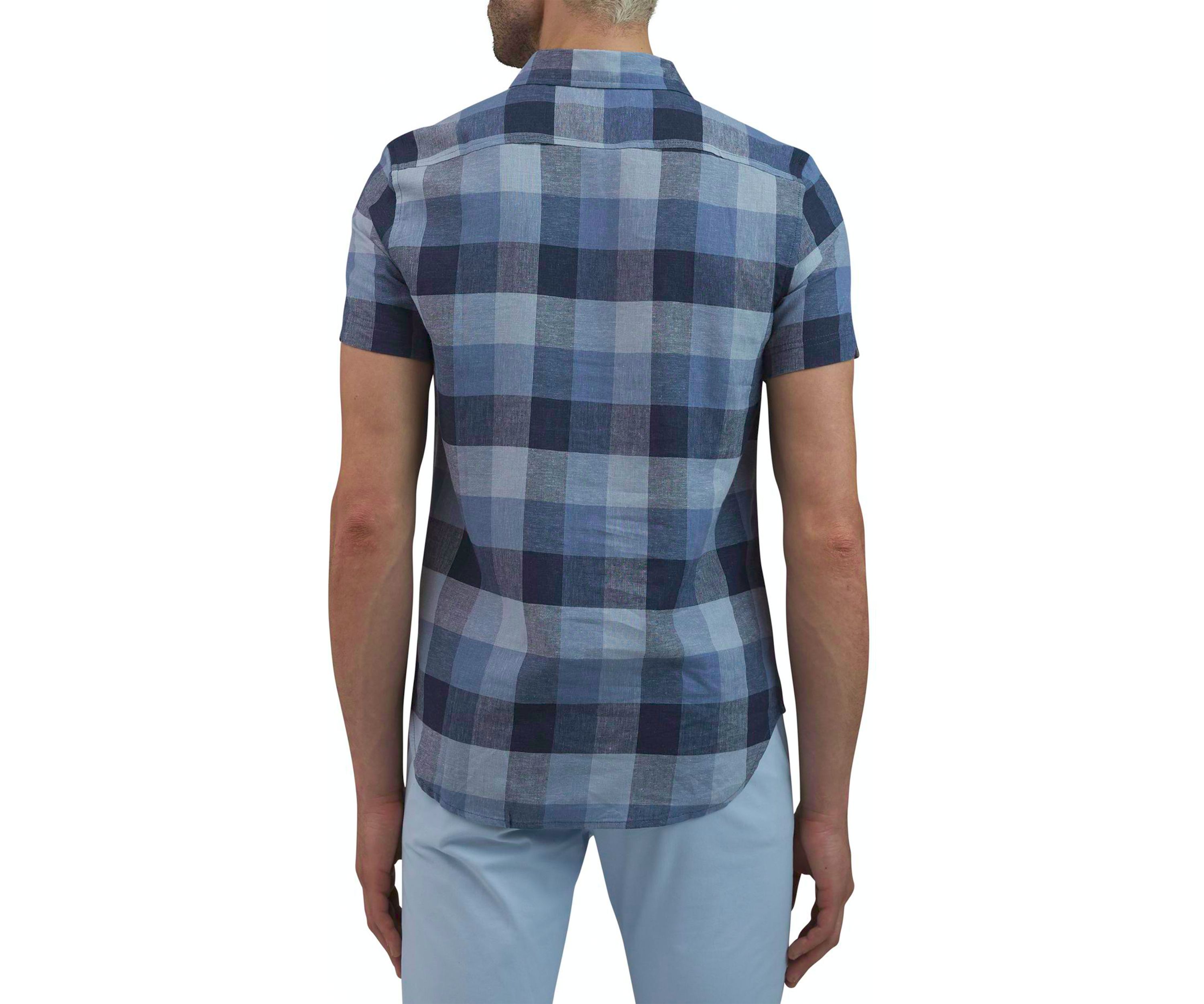 Mens Large Plaid Printed Linen Shirt