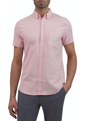 Ben Sherman Men's Short Sleeve Slub Twill Shirt, Pink, Large